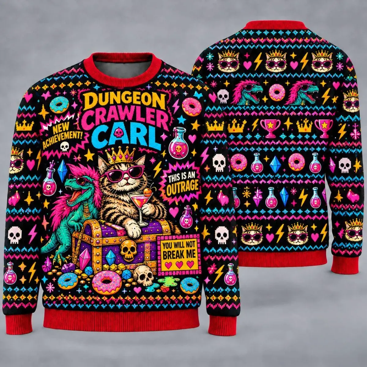 Dungeon Crawler Carl Ugly Christmas Sweater, Princess Donut and Mongo Sweater for Women, Sweatshirt for Men, LitRPG Book Lover Gift