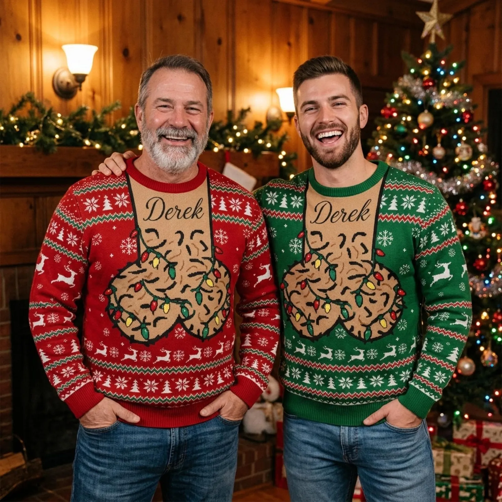 Funny Jingle Balls Ugly Christmas Sweater, Custom Name Knitted Style Holiday Sweatshirt, Gag Gift for Men, Boyfriend Husband and Dad