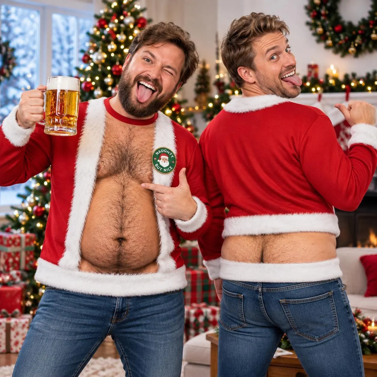 Funny Santa Claus 3D Fake Hairy Santa Ugly Christmas Sweatshirt, Cute 3D Holiday Sweater, Christmas Gag Gift for Husband