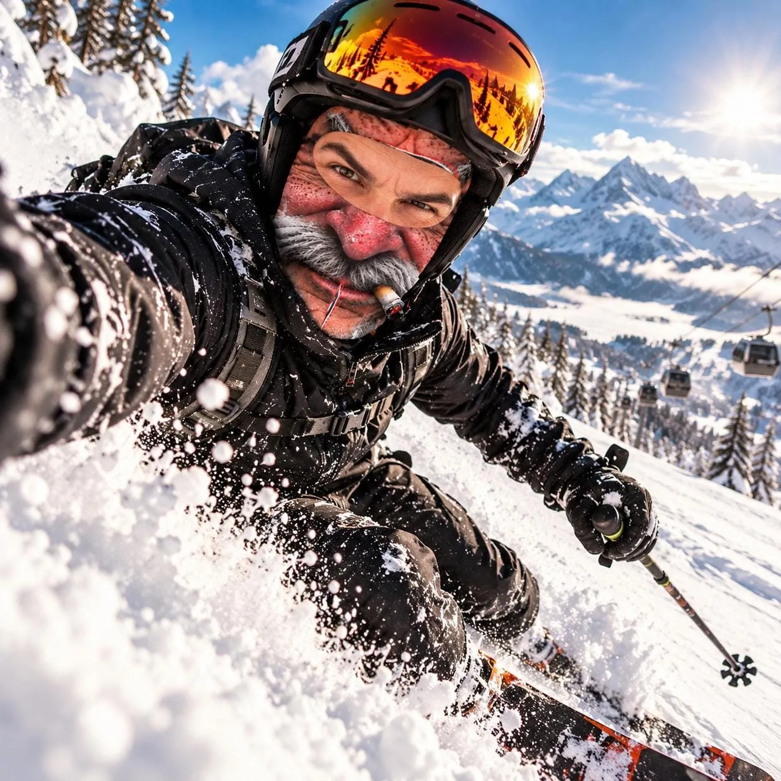 Funny Old Man Face Balaclava, Realistic Gray Beard and Cigar Print, Microfiber Ski Mask, Novelty Winter Snowboard Face Mask