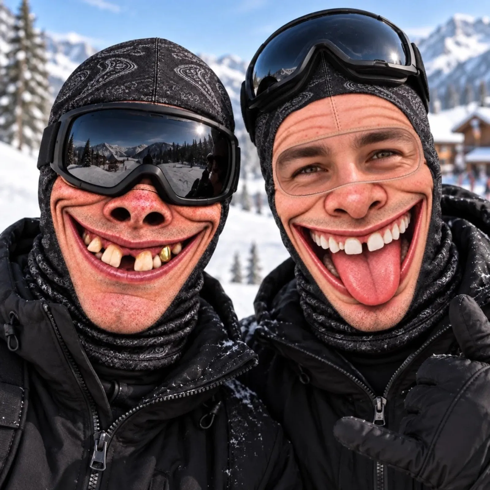 Funny Face Ski Mask, Goofy Grin Novelty Balaclava for Ski Trip, Bandana Pattern Winter Face Covering, Funny Snowboarding Mask for Ski Lovers