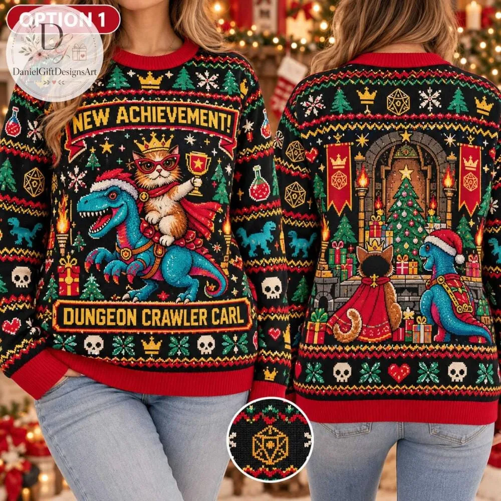 Dungeon Crawler Carl Christmas Sweater 2026, Princess Donut and Mongo Ugly Christmas Sweater, Ugly Xmas Sweater Women, Book Lover Gift