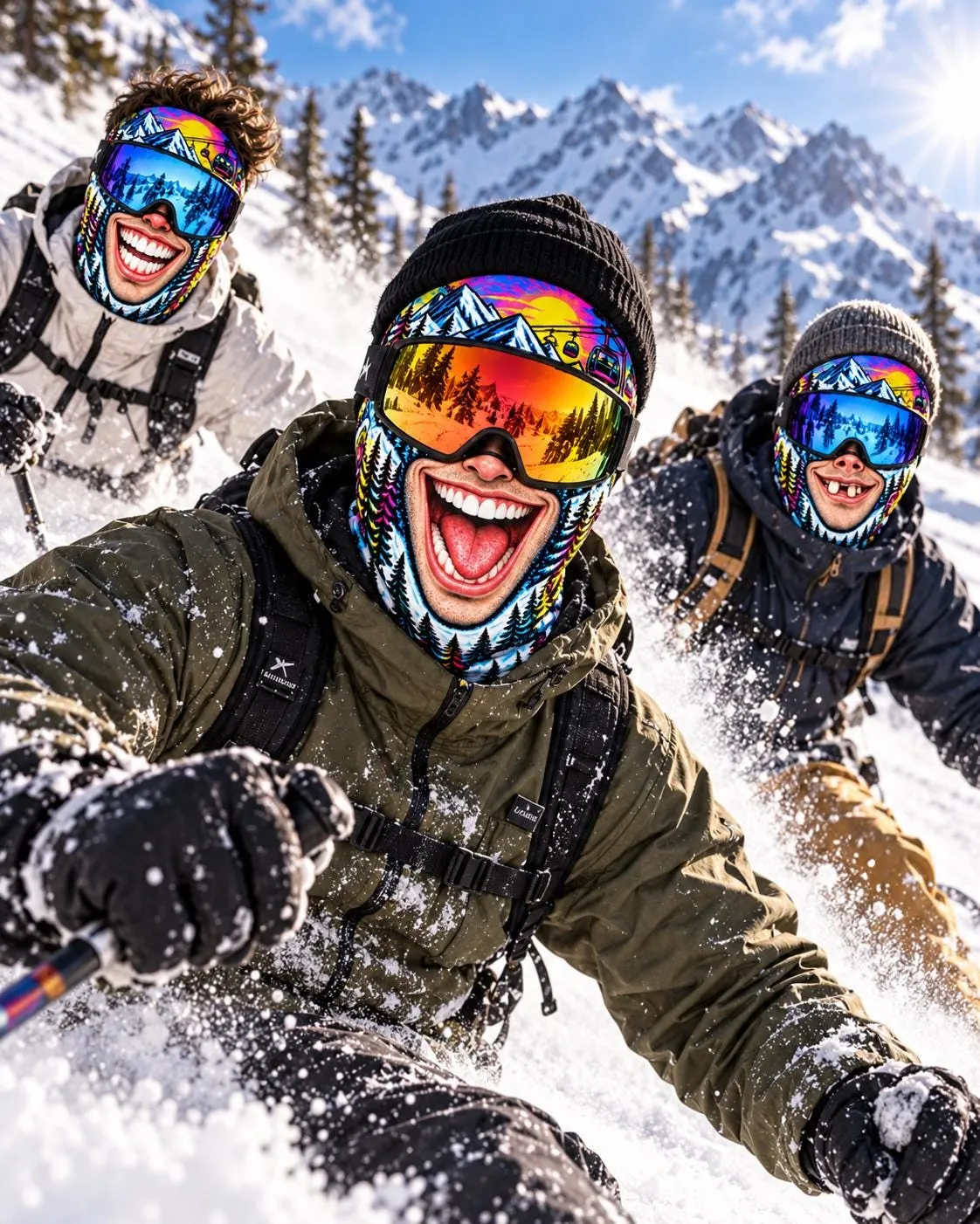 Funny Printed Ski Balaclava, Novelty Cartoon Face Ski Mask, Snowboard Face Mask, Ski Trip Group Mask for Winter Sports