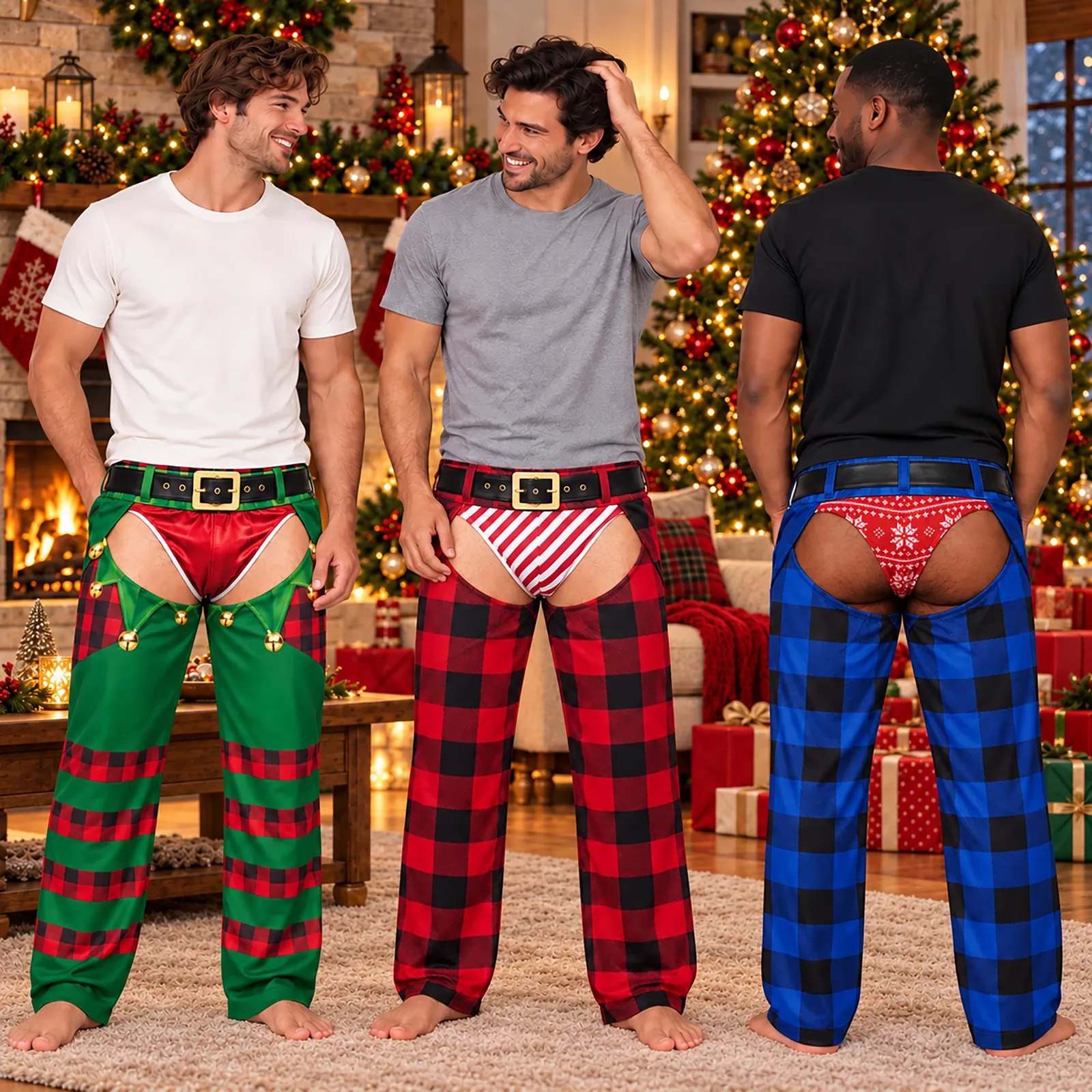 Personalized Funny Fake Thong and Fake Butt Pajama Pants, Custom Christmas Sleepwear, Ugly Christmas Lounge Pants, Christmas Gag Gift