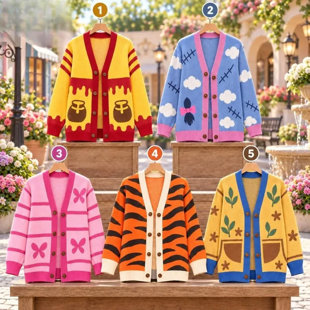 Pooh Piglet Tigger Eeyore Rabbit Cardigan, Hundred Acre Wood Friends Halloween Costume Outfit, Theme Park Travel Matching Besties Outfit