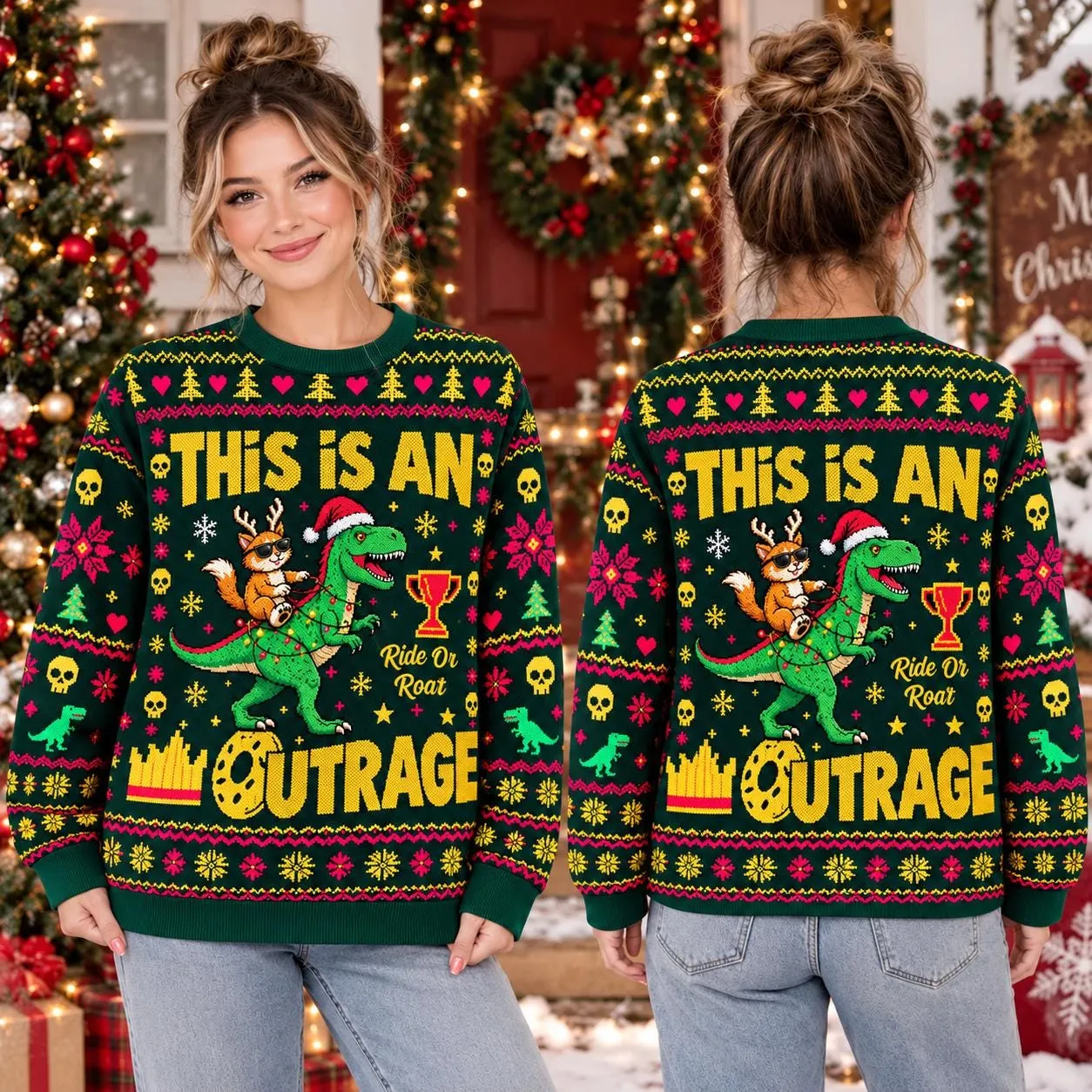 Dungeon Crawler Carl This Is An Outrage Ugly Christmas Sweater, Mongo Donut 3D Printed Holiday Sweatshirt, DCC Fan Christmas Gift