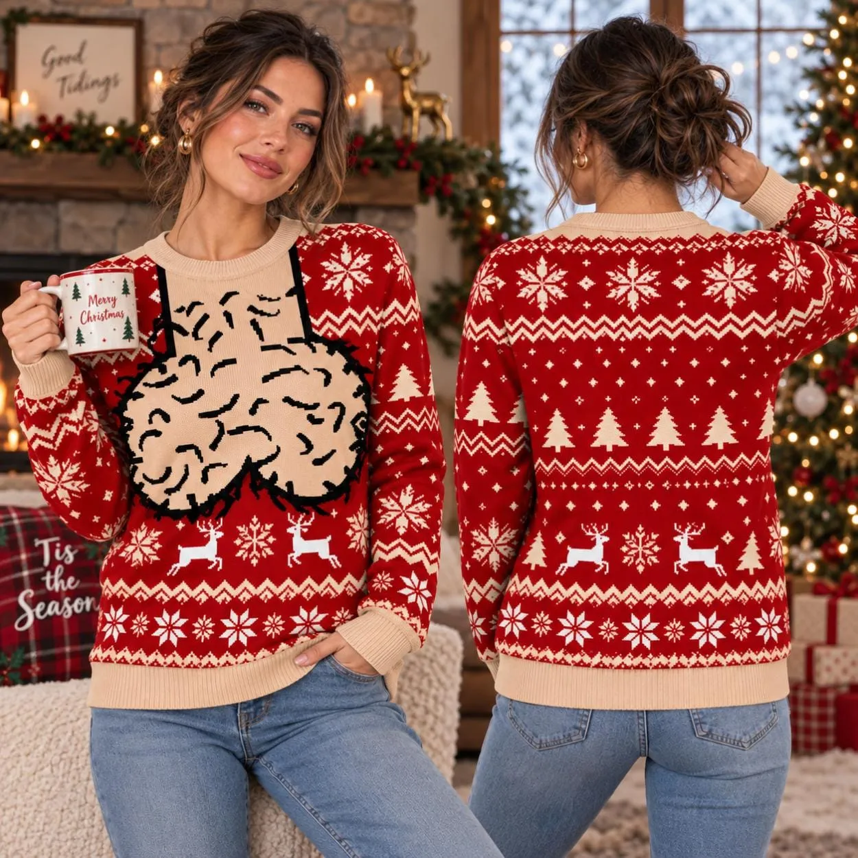 Personalized Jingle Balls Ugly Christmas Sweater, Funny Knitted Holiday Sweater for Men, Custom Xmas Sweater for Husband Dad Grandpa Brother