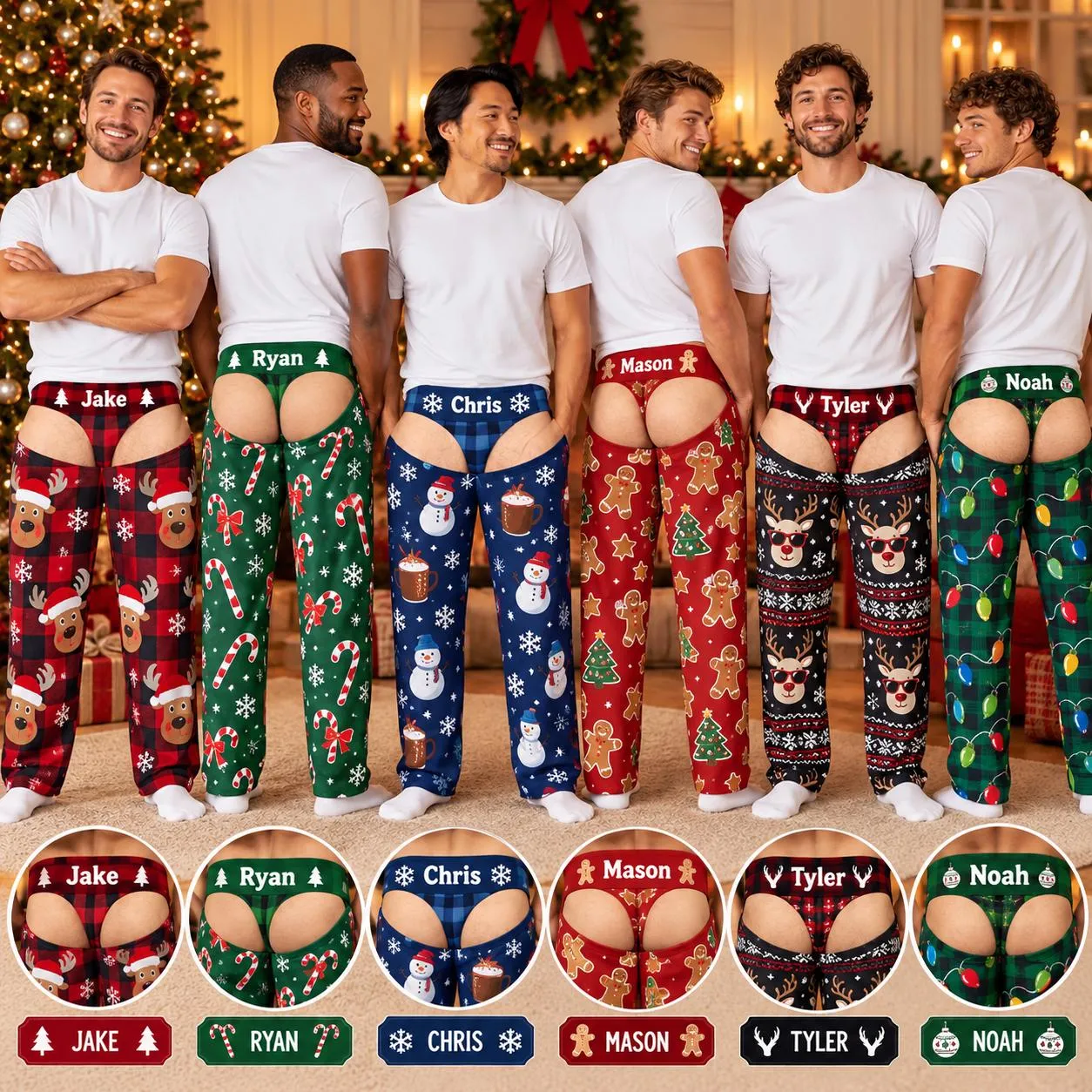 Personalized Christmas Pajama Pants for Men, Custom Name Funny Butt PJs, Matching Christmas Pajamas, Holiday Xmas Sleepwear for Him