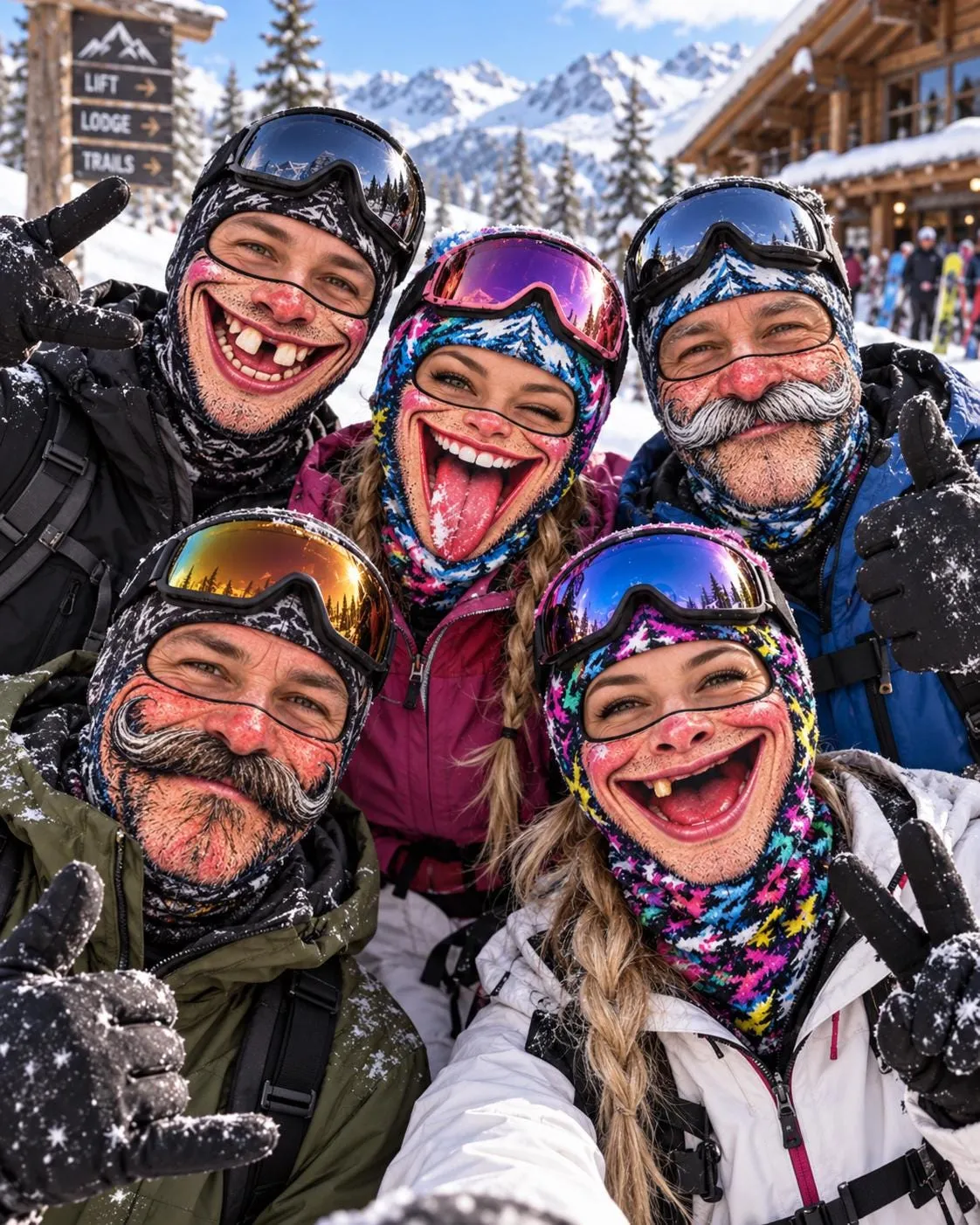 Funny Face Ski Balaclava Mask, Bestie Squad Ski Mask, Novelty Winter Snowboard Mask for Friends, Eyes Cutout or Full Cover