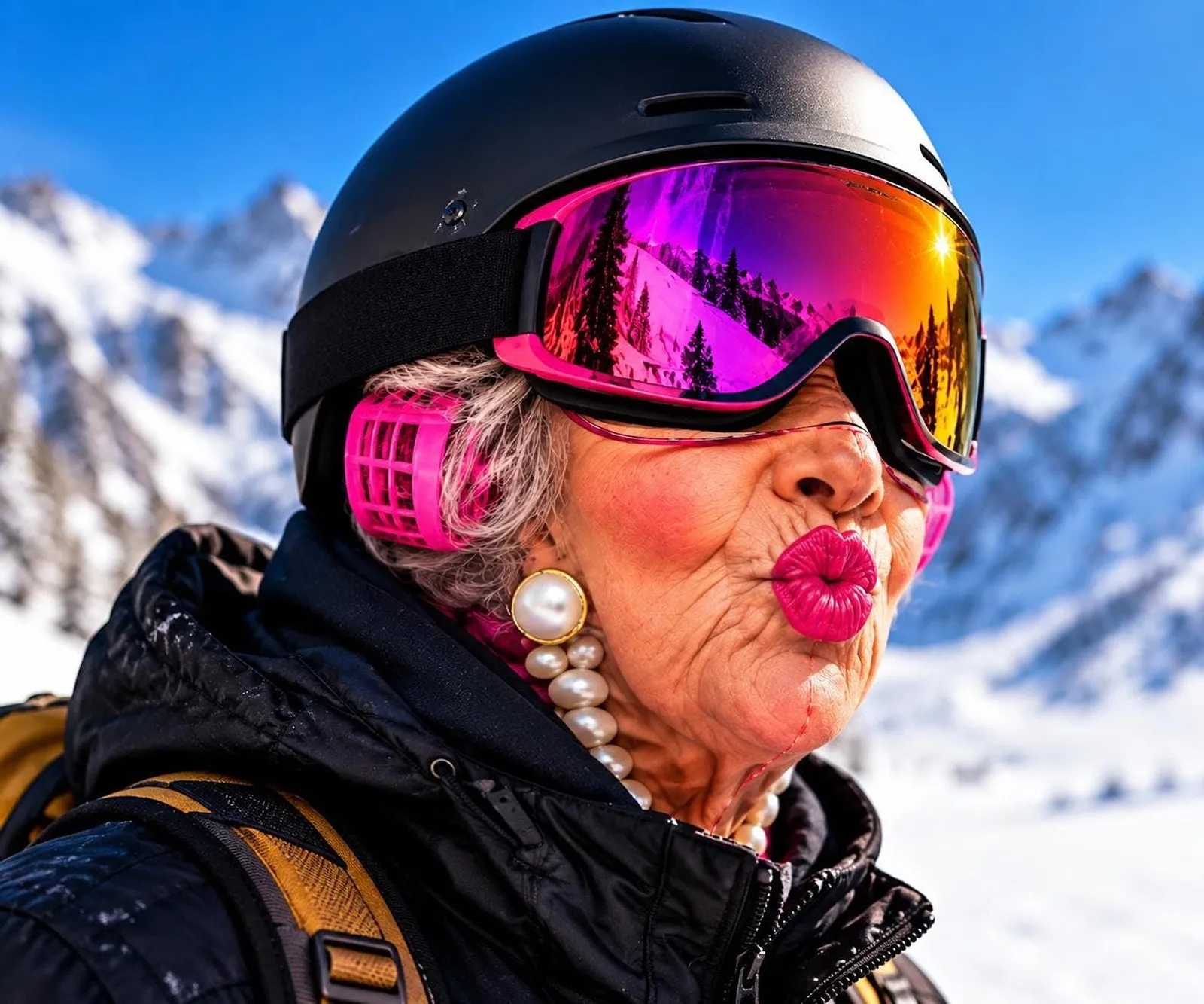 Funny Grandma Face Balaclava, Microfiber Ski Mask with Stretch Fit, Novelty Winter Face Mask for Snow Sports, Skiing and Snowboarding