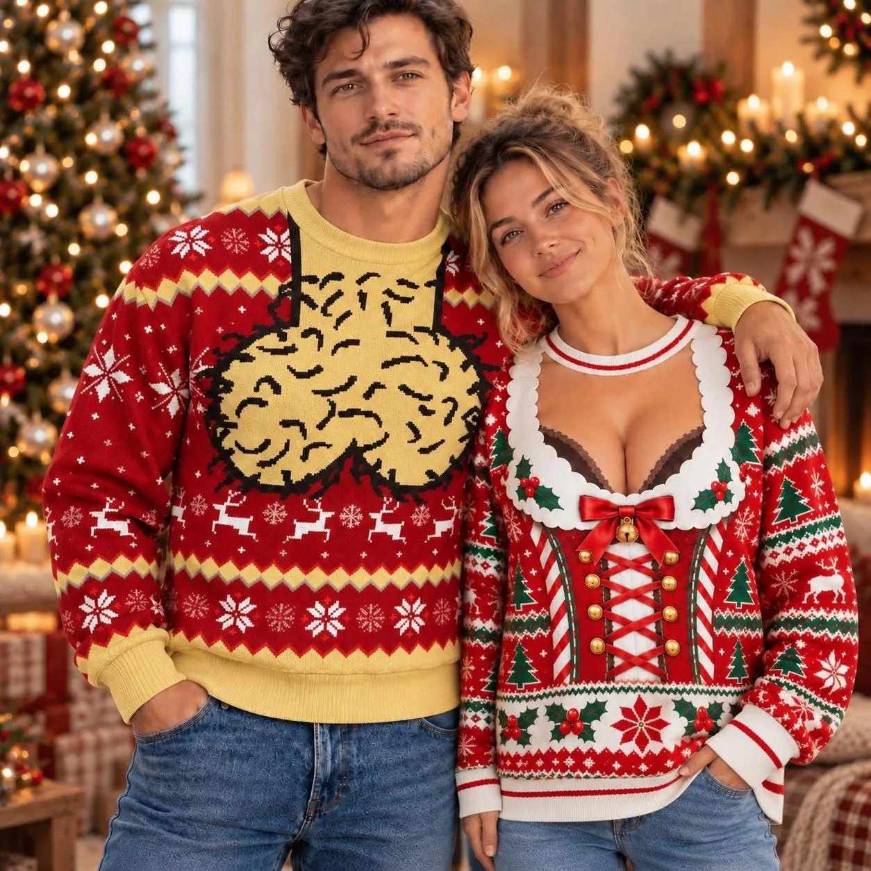 Funny Meme Ugly Christmas Sweater, Matching Couple Holiday Sweater for Him and Her, Funny Women Xmas Sweater, Holiday Party Outfit