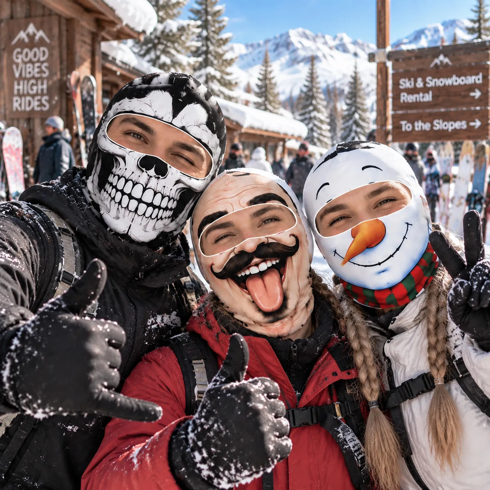 Funny Ski Balaclava, Novelty Ski Snowboard Face Mask for Snowboarding, Winter Face Covering, Winter Festival Mask with Funny Faces