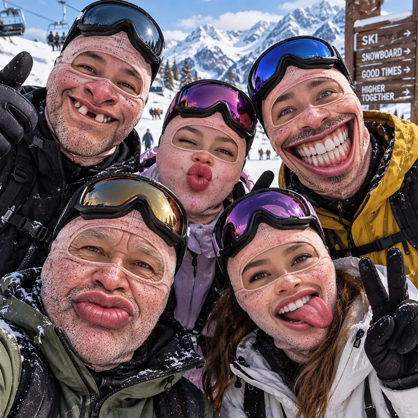 Funny Old Man Face Ski Mask Balaclava, Novelty Full Face Neck Gaiter, Winter Snowboard Hood, Funny Skiing and Snowboarding Face Mask