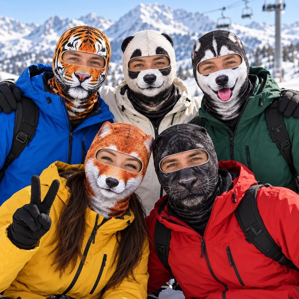 Animal Ski Mask, Husky Cat Tiger Bear Balaclava, Funny Winter Face Cover, Animal Snowboard Mask for Ski Trip Group Costume