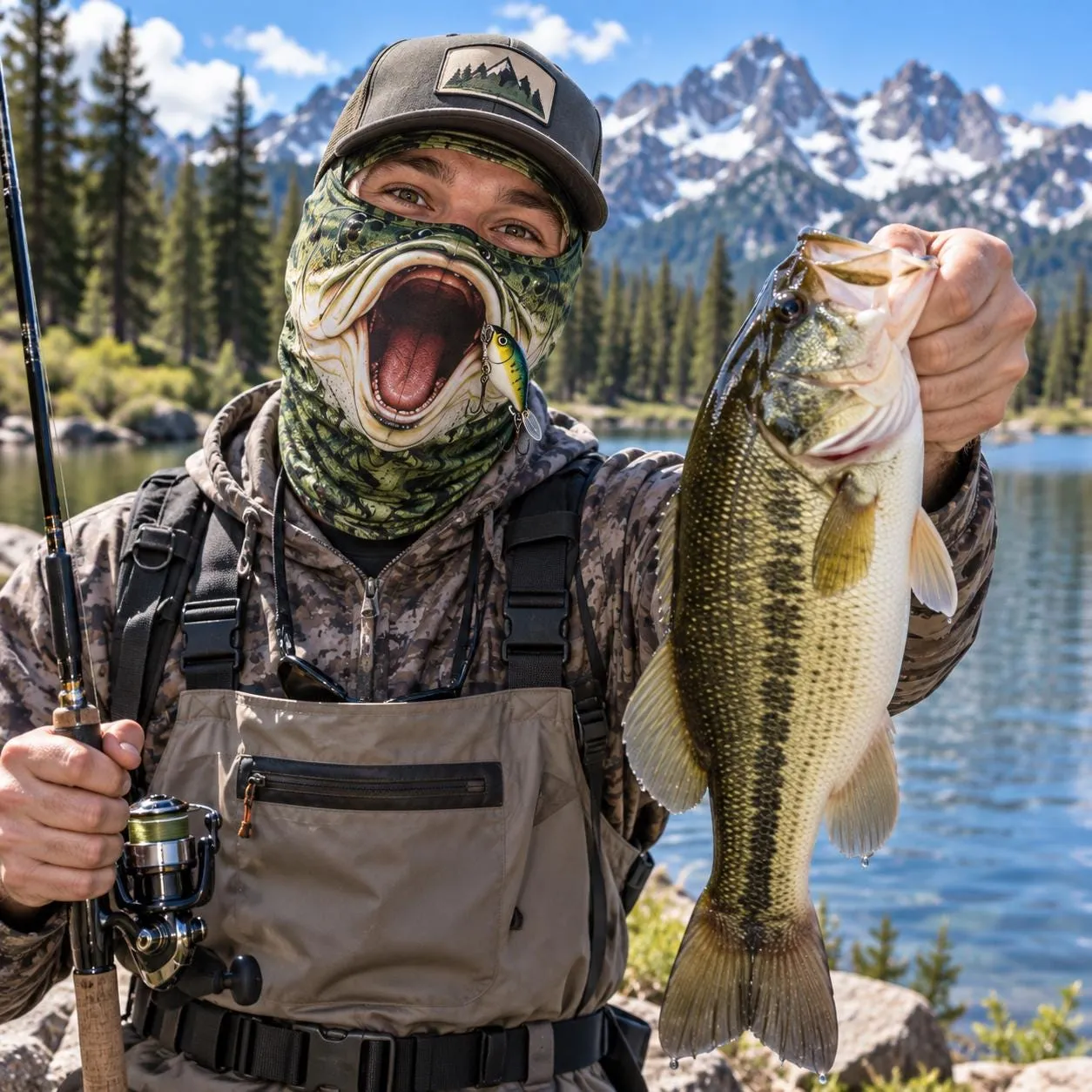 Funny Bass Fish Face Balaclava, Bass Fishing Face Mask, Fishing Crew Outdoor Neck Gaiter, Novelty Fisherman Gift for Anglers