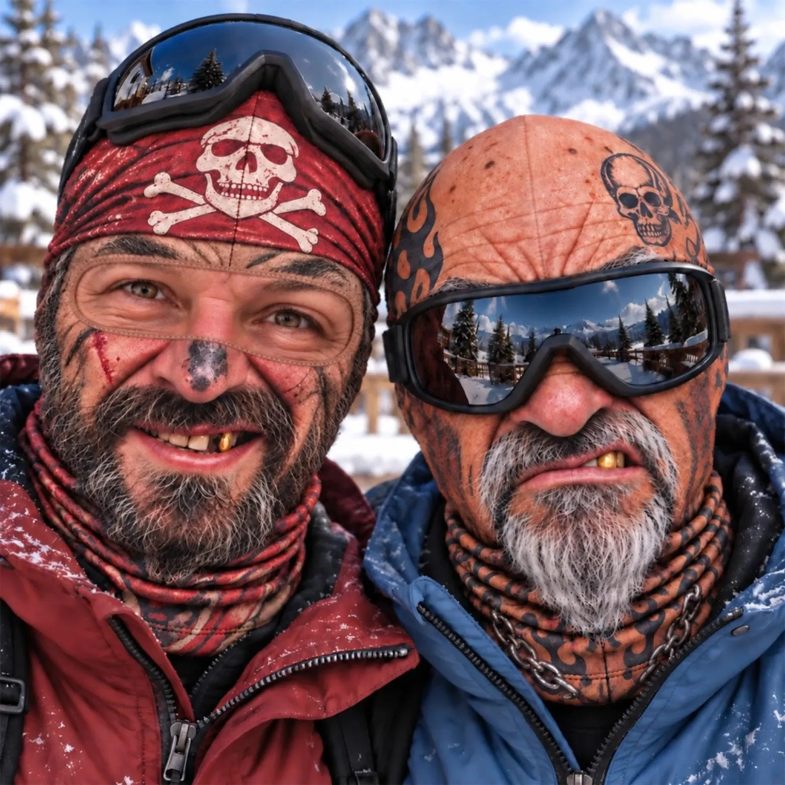 Funny Pirate Skull Bandana Ski Mask Balaclava, Tattoo Biker Novelty Face Mask, Windproof Snowboard Neck Gaiter, Gag Gift for Men
