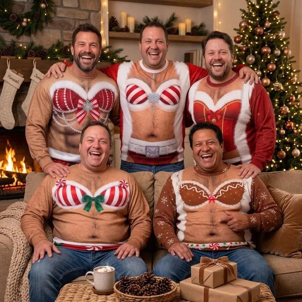 Funny Hairy Chest Ugly Christmas Sweater, Personalized Body Type and Skin Tone, Novelty Xmas Party Pullover for Men