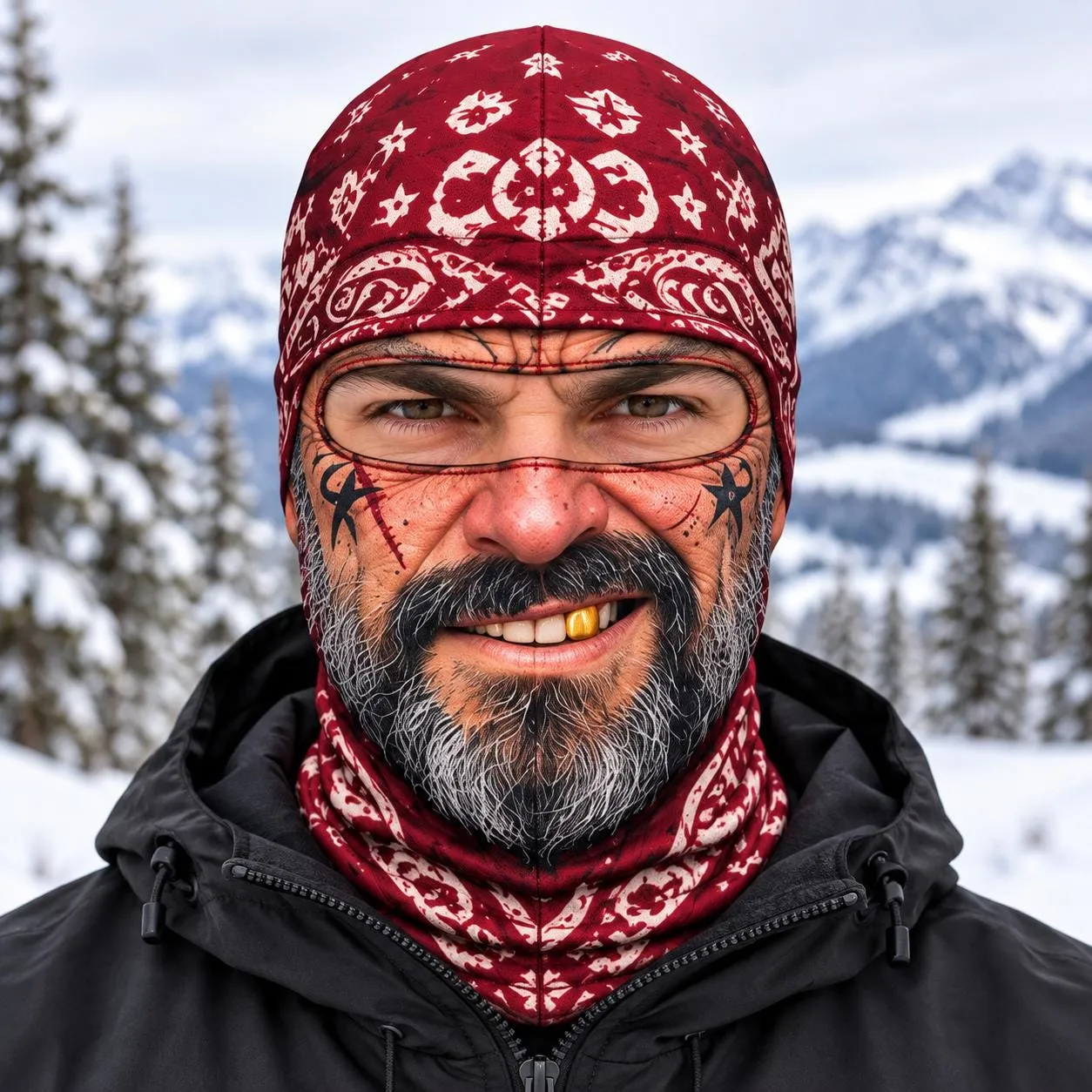 Funny Pirate Biker Ski Mask Balaclava, Tattoo Biker Novelty Face Mask, Windproof Snowboard Neck Gaiter, Hilarious Gag Gift for Men