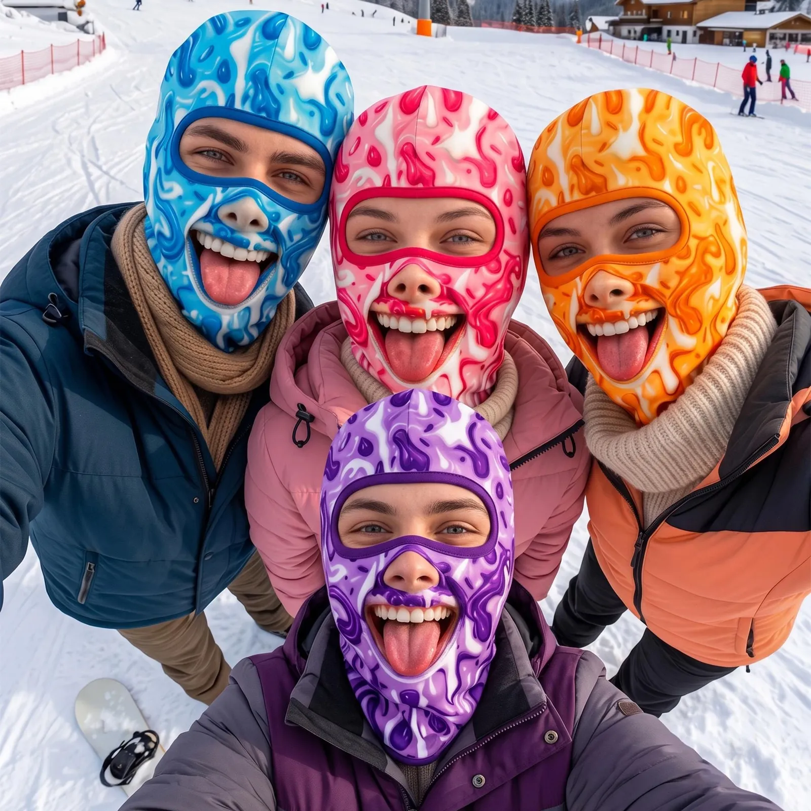 Funny Face Ski Mask, Colorful Tongue Out Balaclava for Skiers, Novelty Snowboarding Mask, Winter Ski Buddy Gift