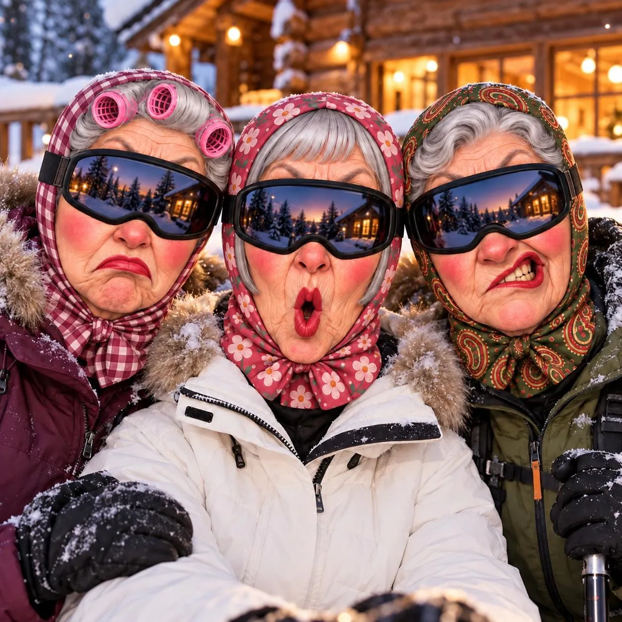 Funny Grandma Balaclava Ski Mask, Meme Face Headscarf Winter Mask, Stretch Double Layer, Ski and Snowboard Christmas Gag Gift