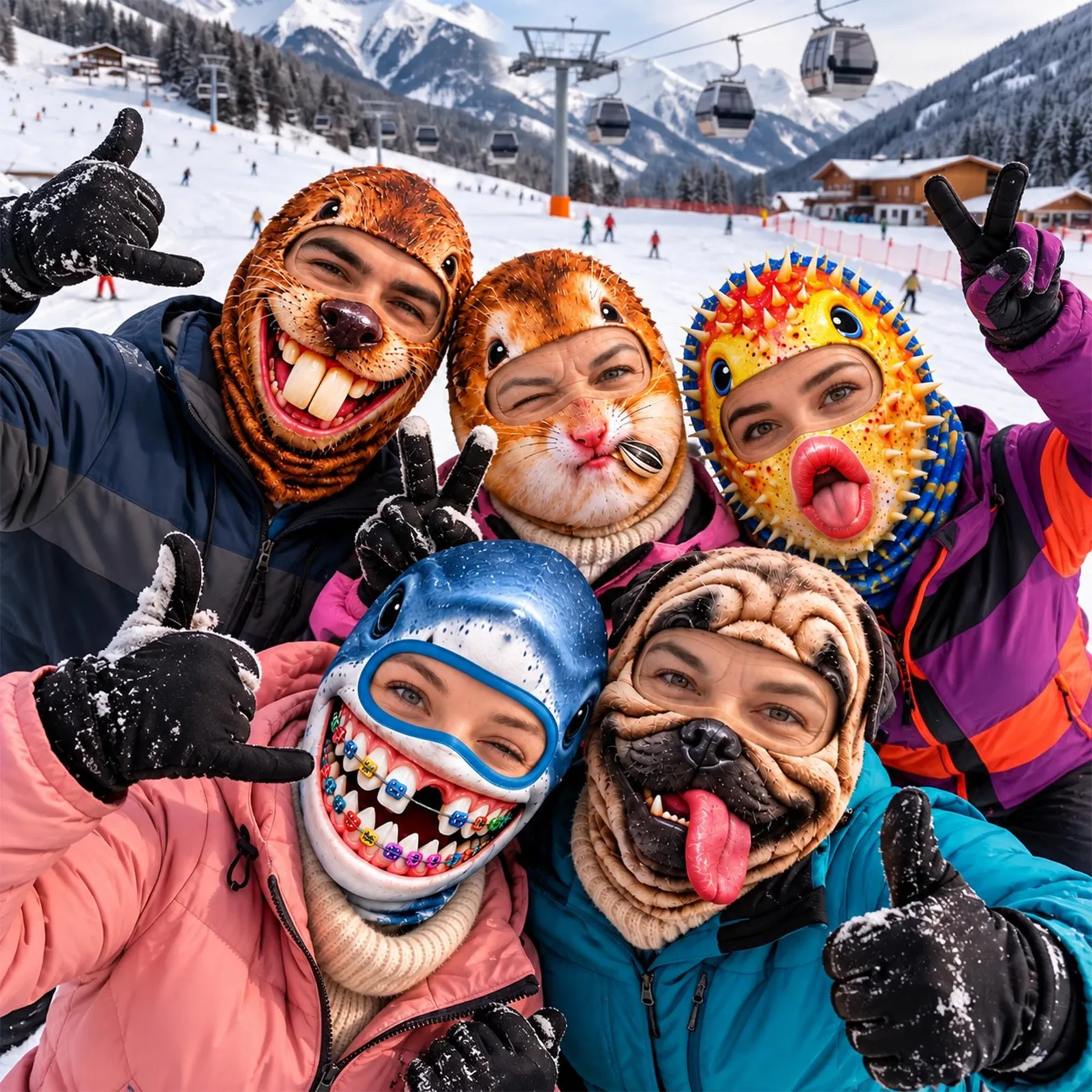 Funny Animal Face Ski Mask, Novelty Animal Balaclava for Skiers, Snowboarding Face Mask, Funny Winter Ski Trip Gift