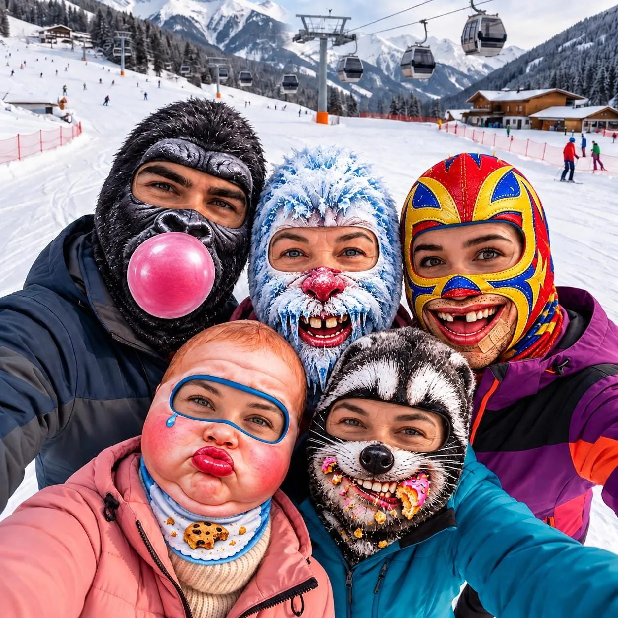 Funny Face Ski Mask, Gorilla Yeti Wrestler Baby Raccoon Balaclava, Novelty Face Mask for Snowboarding, Gift for Ski Lovers