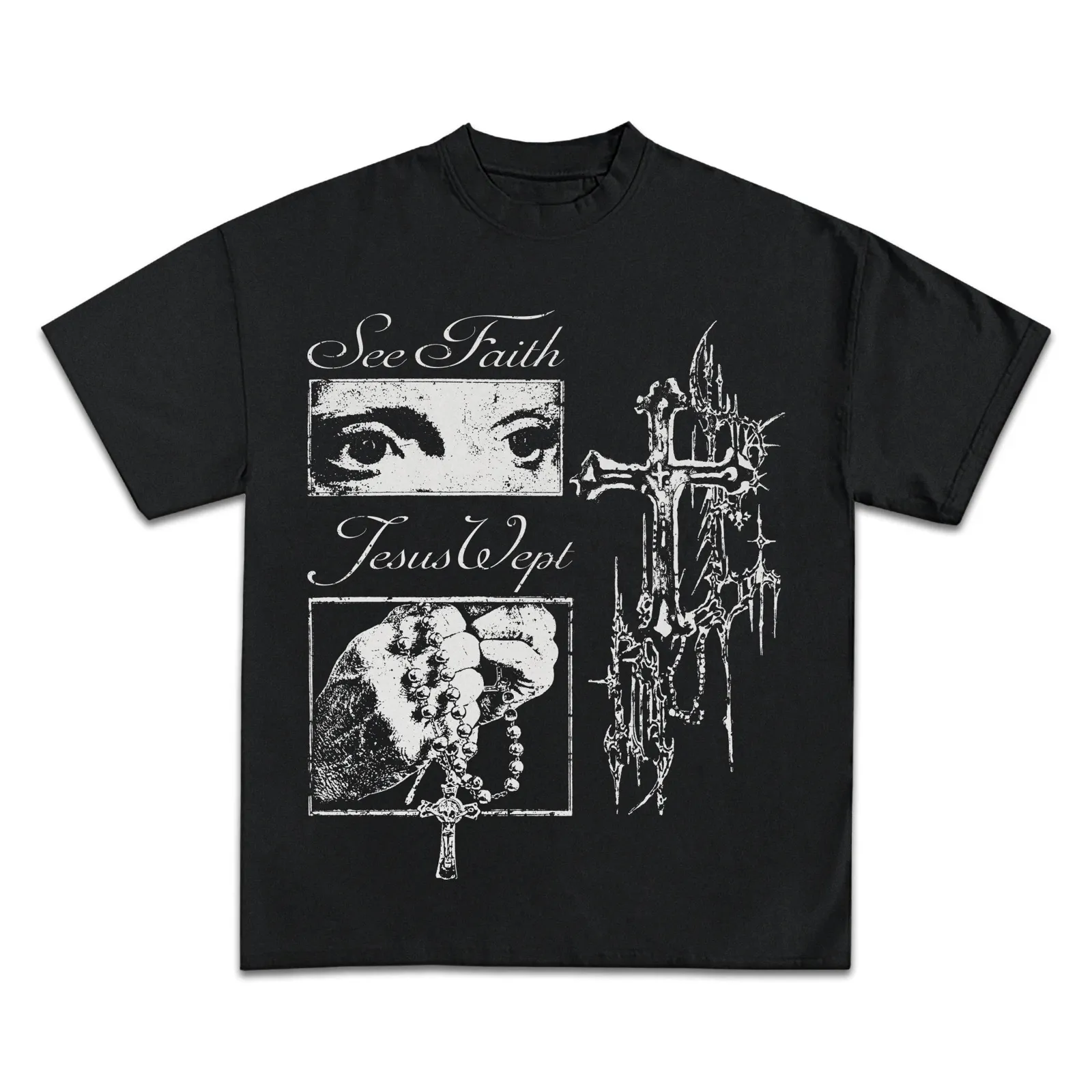 Jesus Wept Graphic T-Shirt, Hoodie, Sweatshirt, See Faith Rosary Cross Gothic Christian Streetwear Vintage Tee