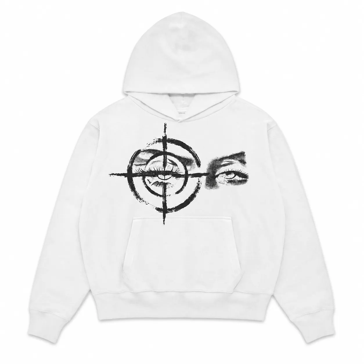 Target Eyes Graphic Hoodie, Crosshair Eye Print Tee, Sweatshirt, Dark Streetwear Style Oversized Fit Washed Cotton