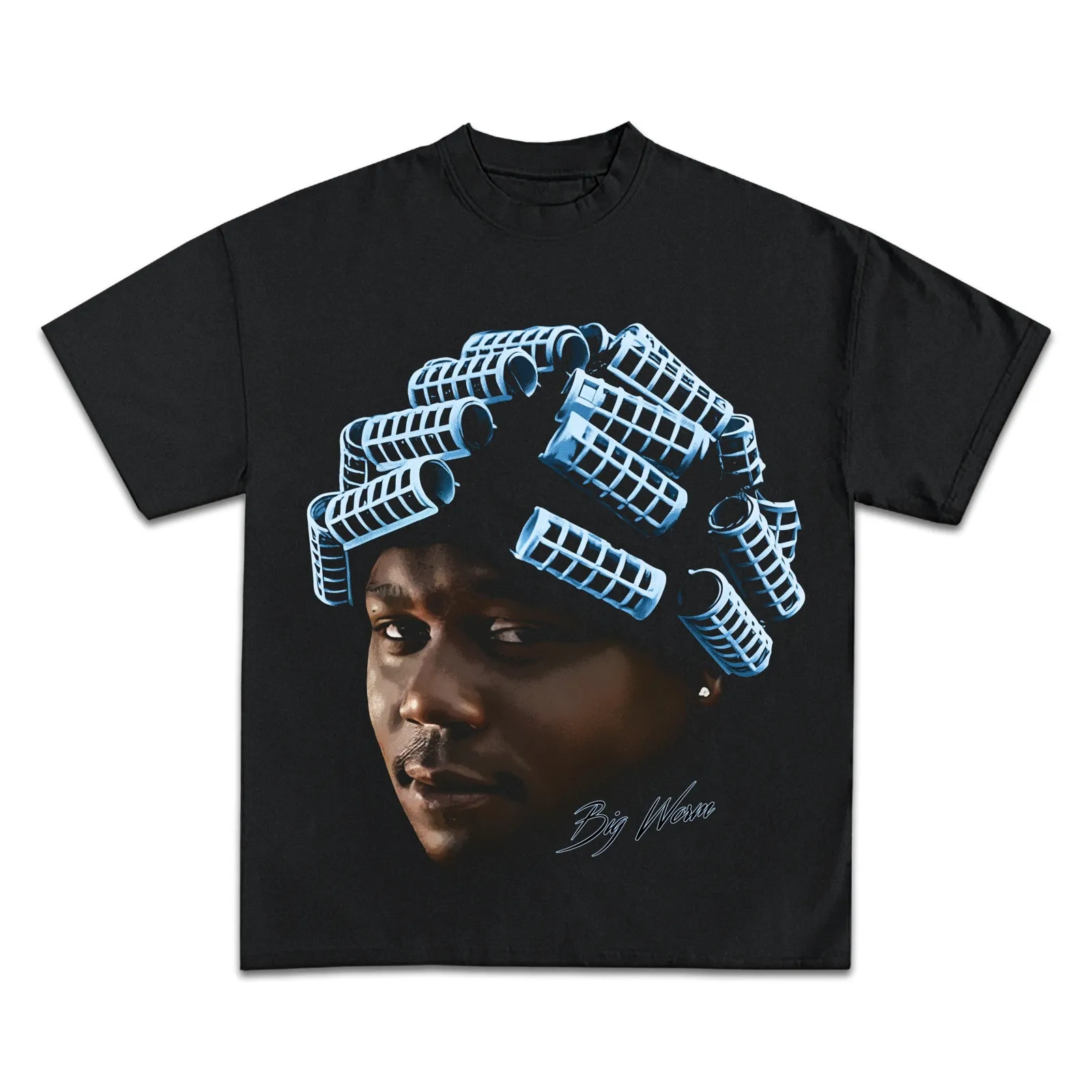 Big Worm Graphic T-Shirt, Hoodie and Sweatshirt, Blue Hair Rollers Portrait, 90s Comedy Movie Streetwear Tee Gift