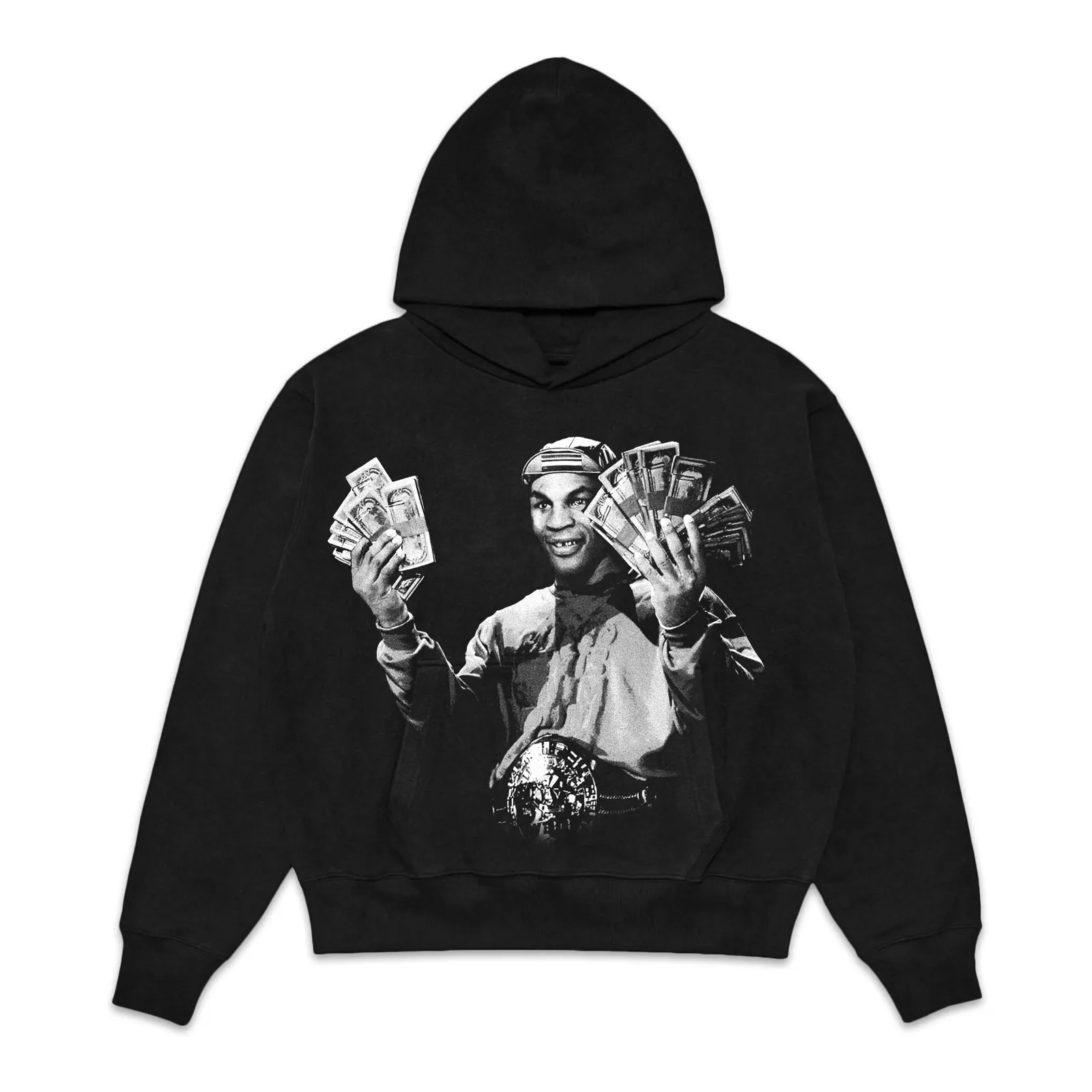 Mike Tyson Hoodie, Boxing Legend Cash Money Graphic Hoodie, Black And White Photo Streetwear Pullover Pullover