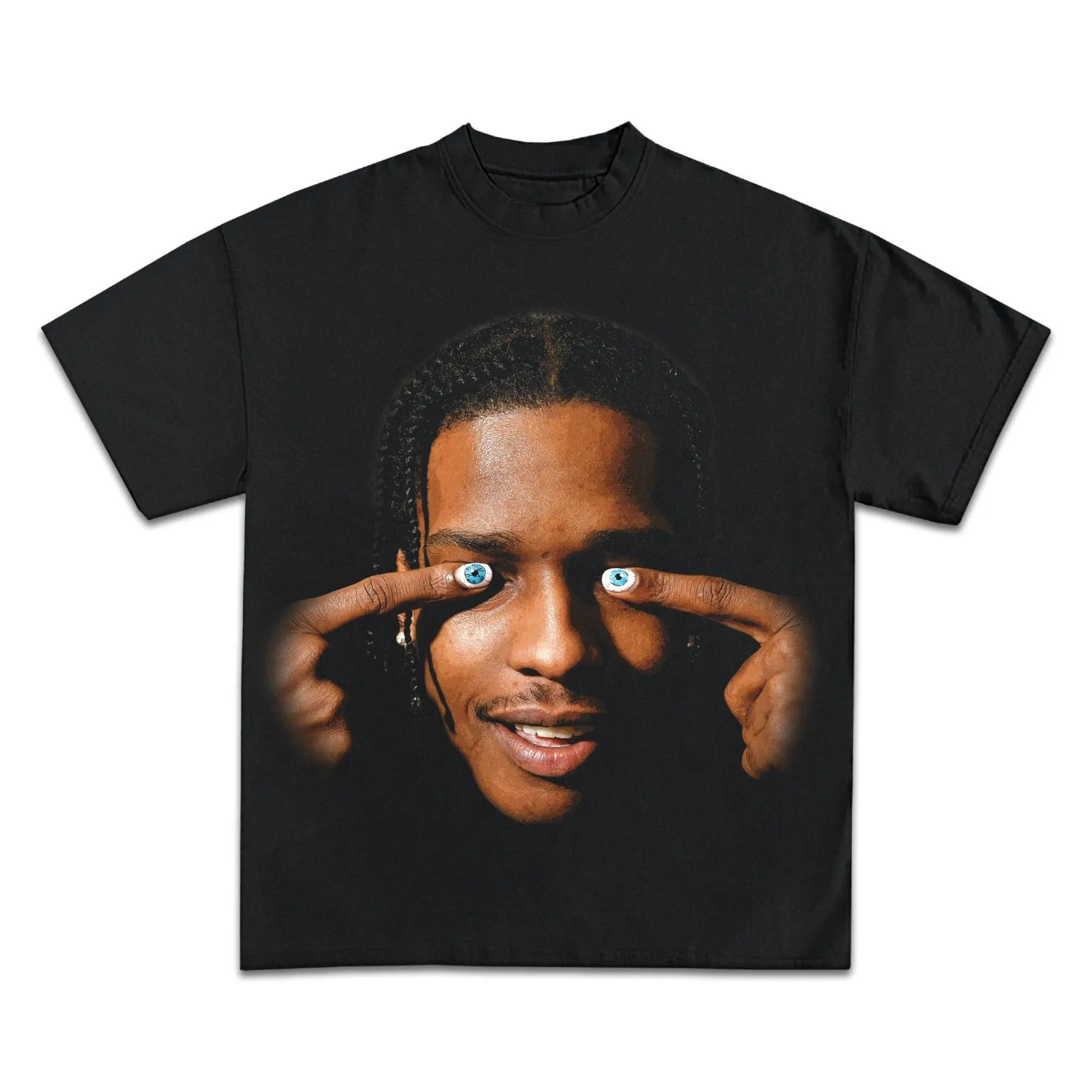 ASAP Rocky Graphic Tee, Hoodie, Sweatshirt, Hip Hop Rapper Face Portrait Blue Eyes Streetwear Oversized Design