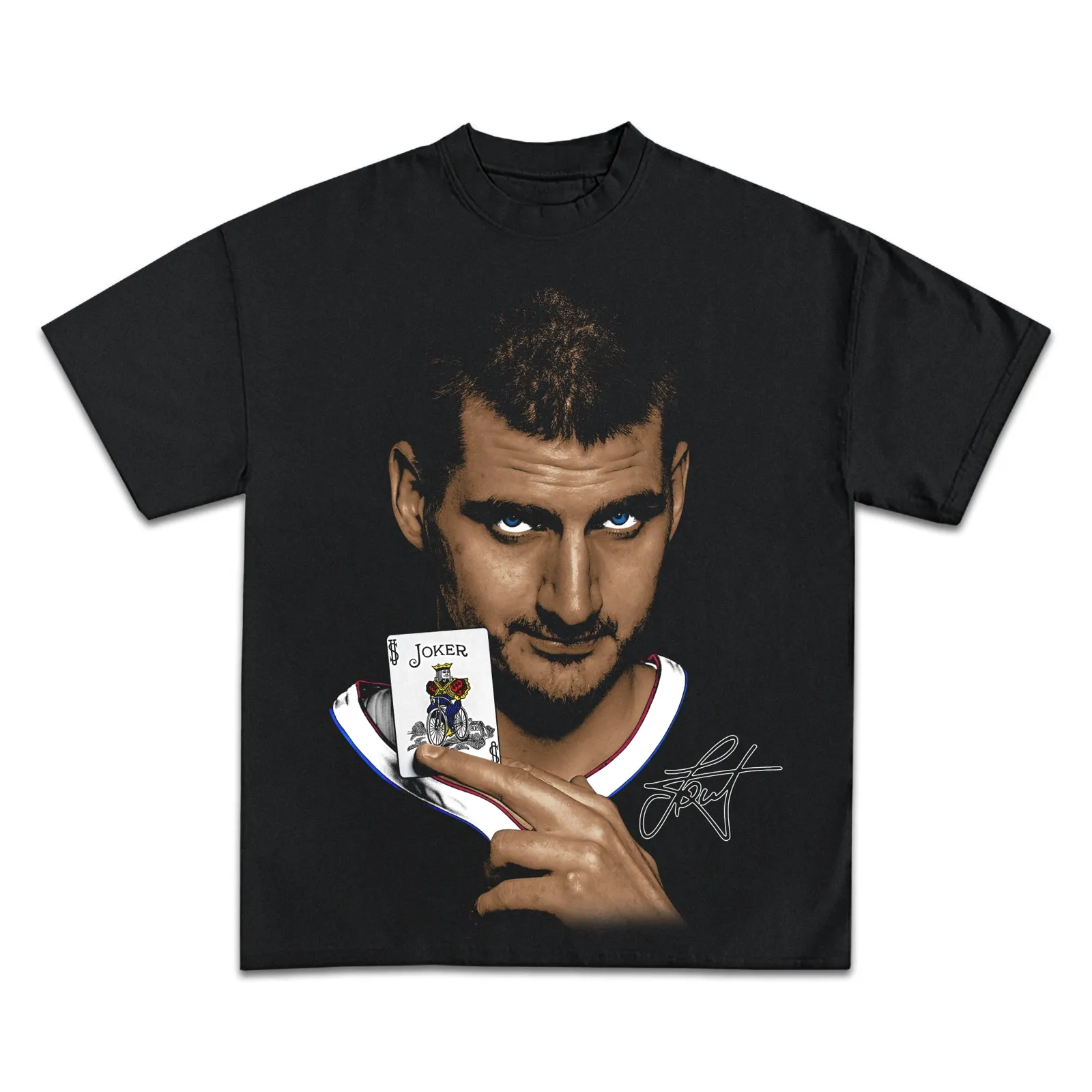 Nikola Jokic Joker Card Graphic Tee, Denver Basketball Player Portrait T-Shirt, Hoodie and Sweatshirt, NBA Streetwear