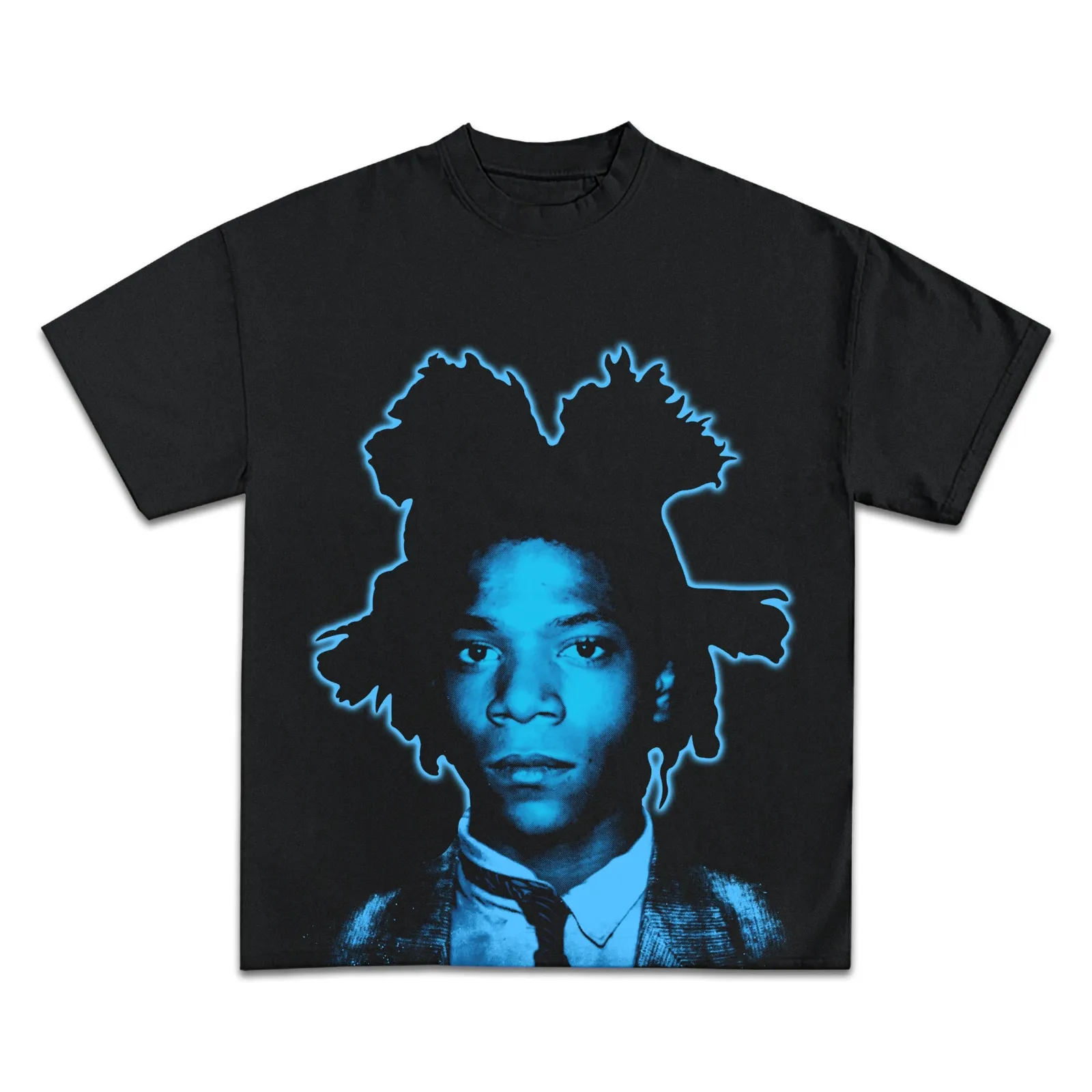 Jean-Michel Basquiat Graphic T-Shirt, Hoodie, Sweatshirt, Neon Blue Portrait Art, Cultural Icon Streetwear Oversized Tee