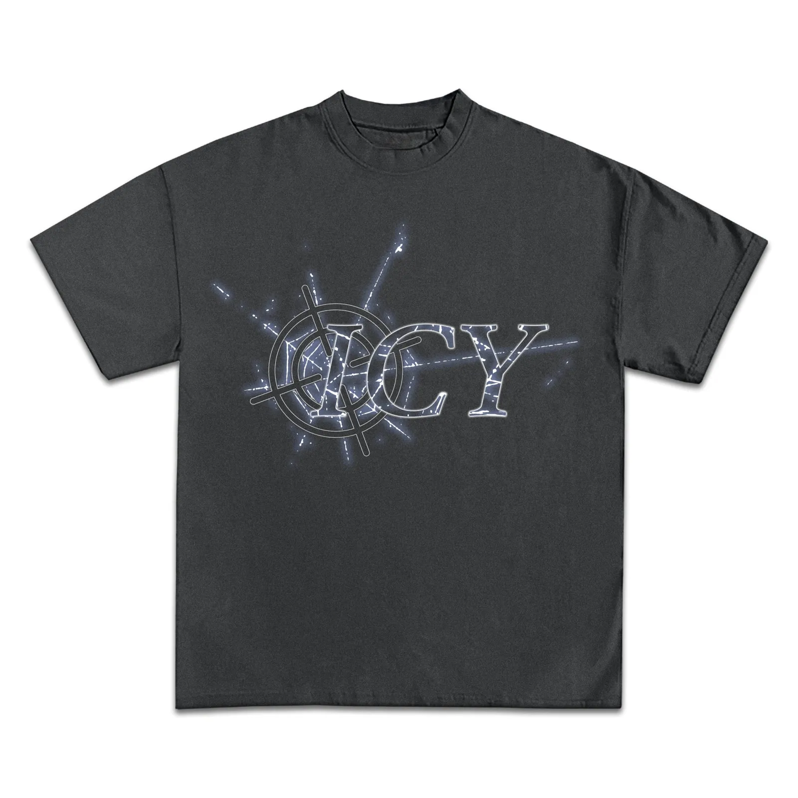 Eclipse Vintage Grey Graphic Tee, Hoodie, Sweatshirt, Streetwear Lightning Crosshair Logo Oversized Washed Look Shirt
