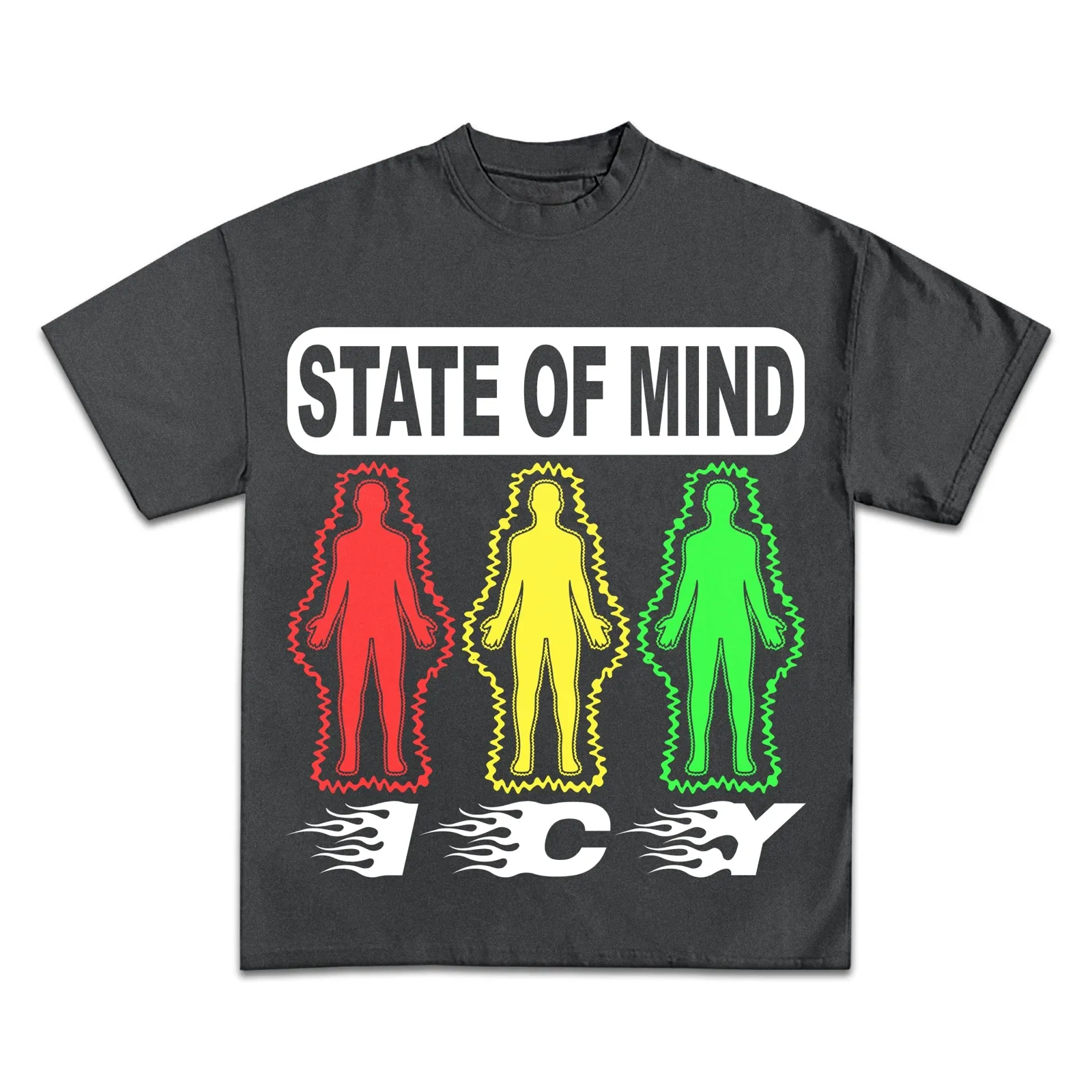 State Of Mind Graphic T-Shirt, Hoodie, Sweatshirt, Traffic Light Silhouettes, Vintage Grey Streetwear Oversized Tee