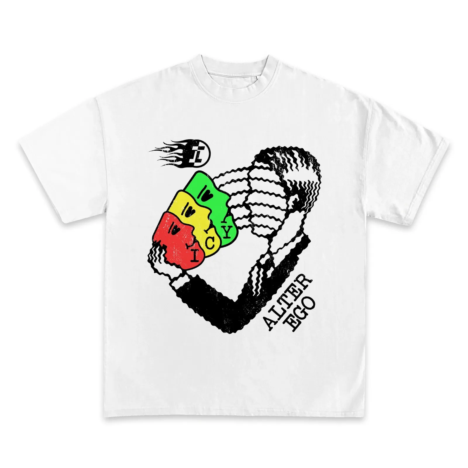 Alter Ego Graphic T-Shirt, Hoodie, Sweatshirt, Rasta Colors Face Illustration Black Ink Streetwear Design Oversized Fit