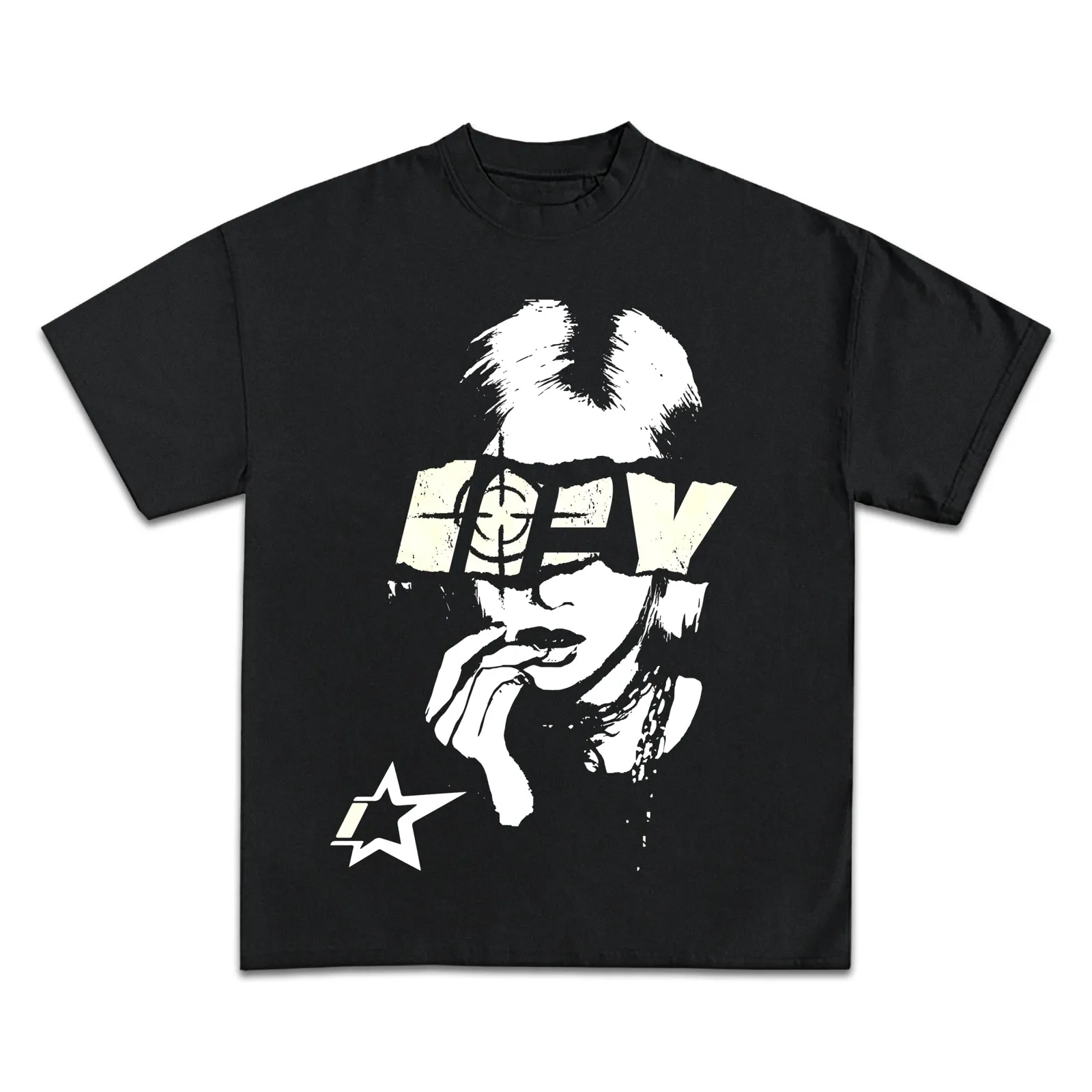 No Signal Graphic T-Shirt, Hoodie, Sweatshirt, Glitch Portrait Woman Hand Star Streetwear Y2K Grunge Aesthetic Tee