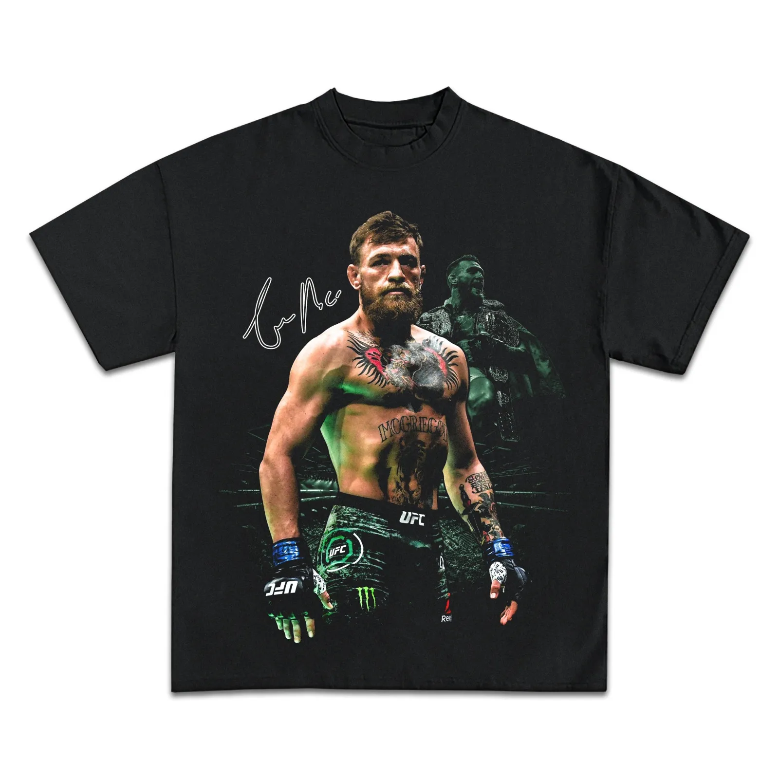 Conor McGregor Graphic Tee, Hoodie, Sweatshirt, UFC Fighter Portrait Green Glow Streetwear Oversized Design Unisex Fit