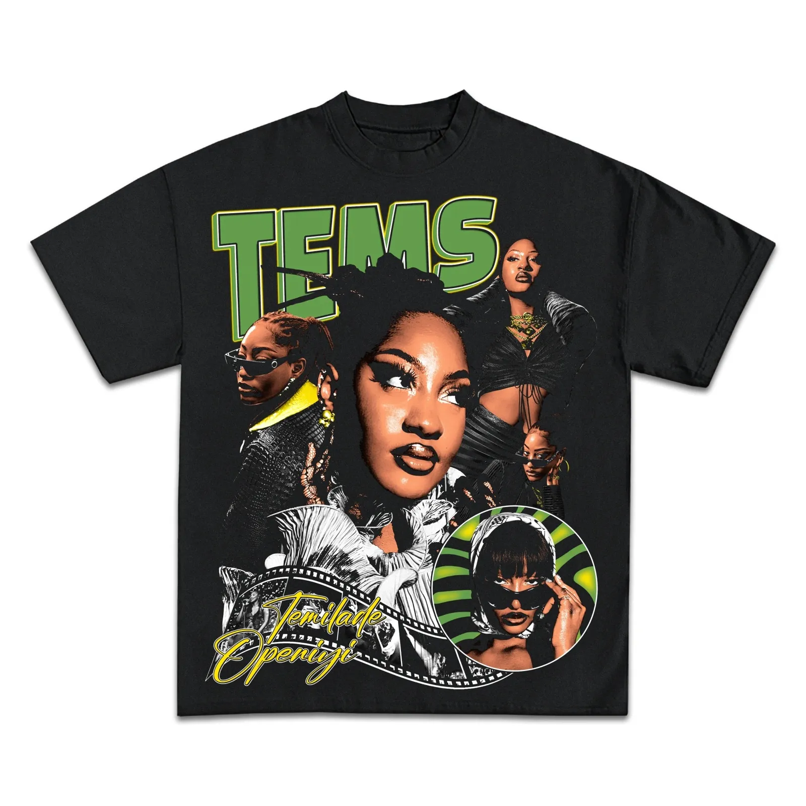 Tems Graphic T-Shirt, Hoodie, Sweatshirt, Vintage Rap Tee Style Singer Collage Green Lettering Music Streetwear