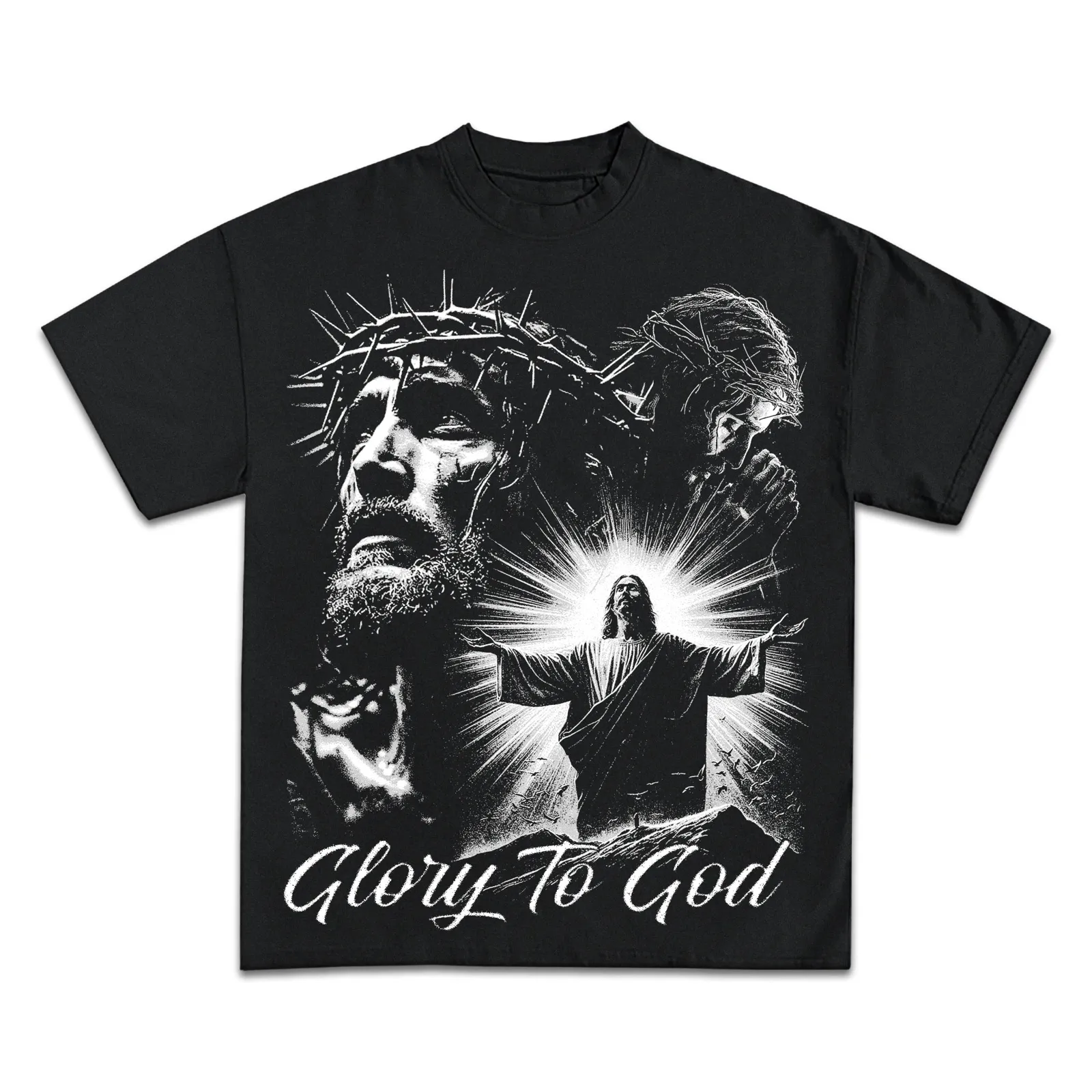 Glory to God Jesus Graphic T-Shirt, Hoodie and Sweatshirt, Crown of Thorns Christian Faith Streetwear, Religious Tee
