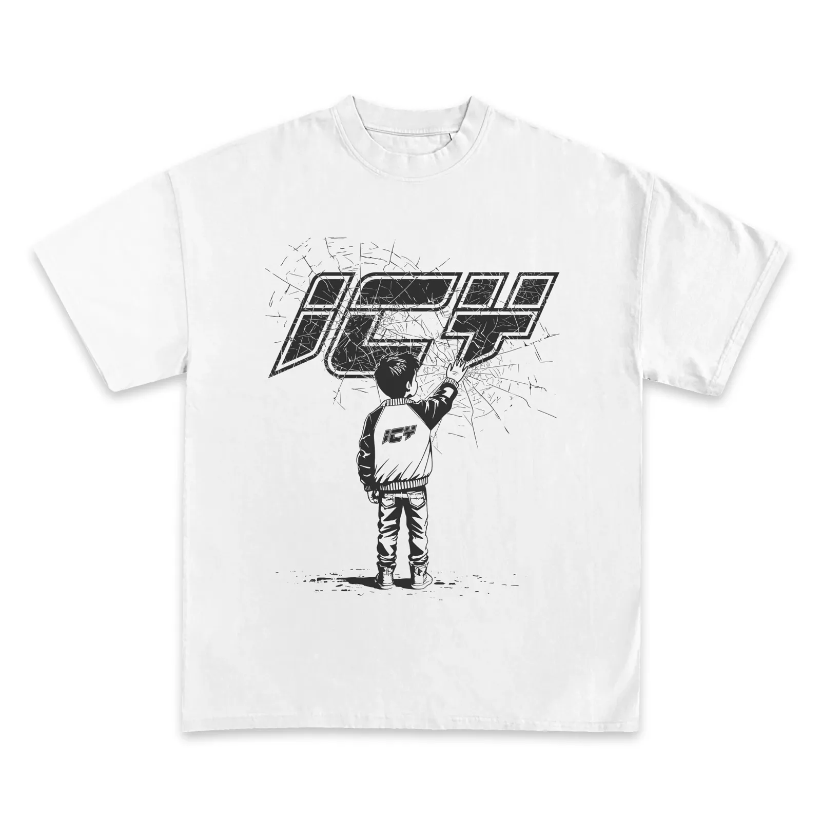 Blueprint Graphic T-Shirt, Hoodie, Sweatshirt, Boy Breaking Glass Black and White Illustration Streetwear Tee Oversized
