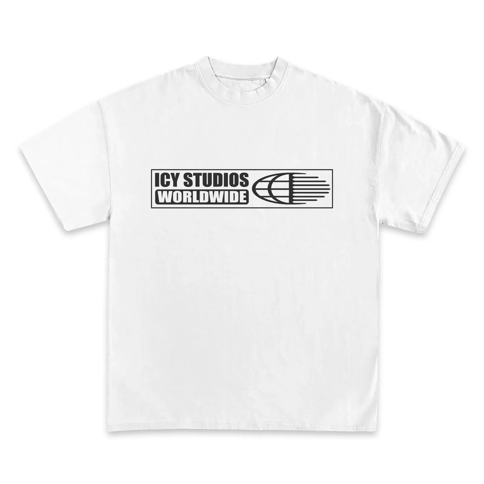 Studios Worldwide Logo Graphic T-Shirt, Minimal Boxed Globe Print Streetwear Tee, Hoodie, Sweatshirt Oversized Style