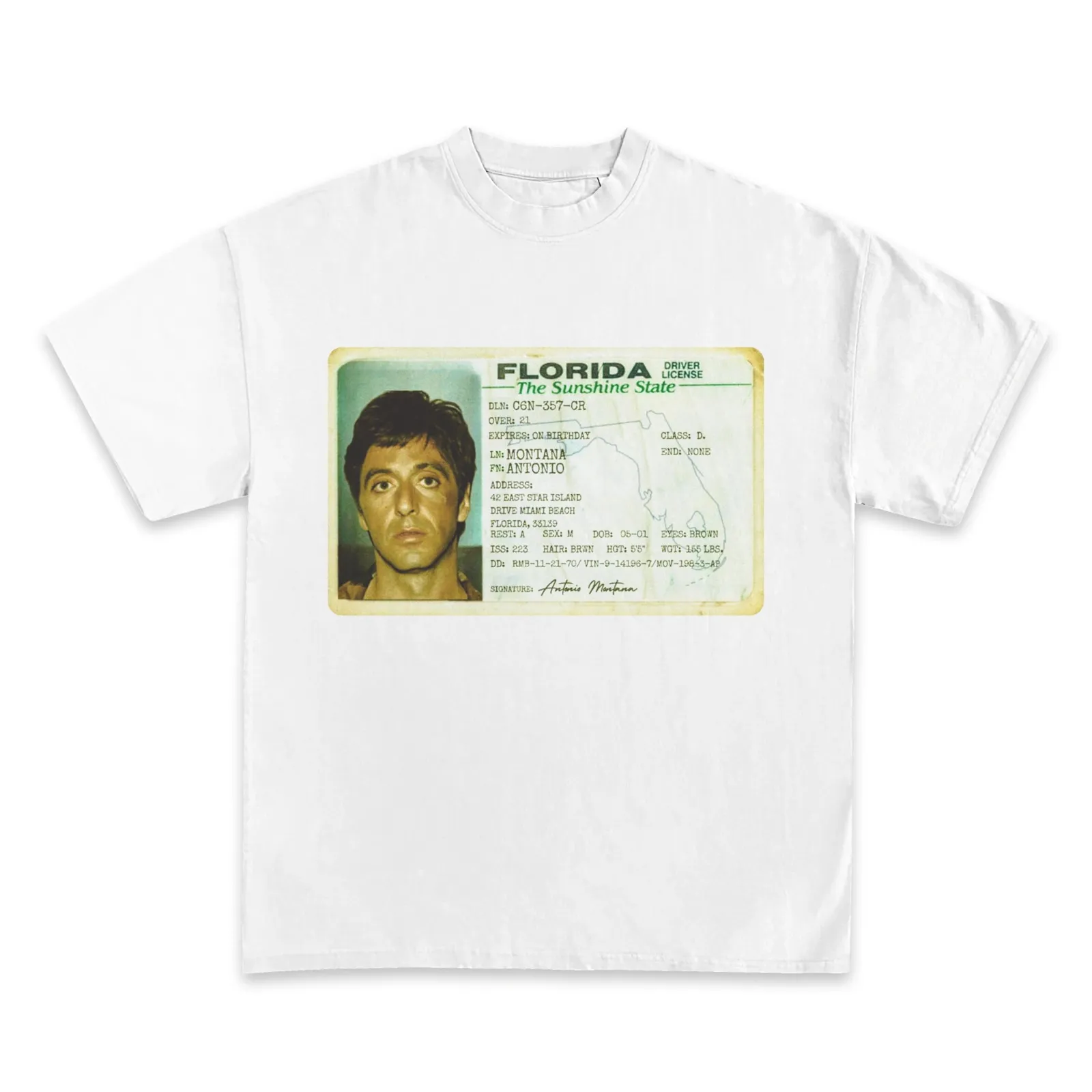 Who's Tony Montana Florida Driver License Graphic T-Shirt, Scarface Movie Tee, Hoodie and Sweatshirt, Crime Film Streetwear