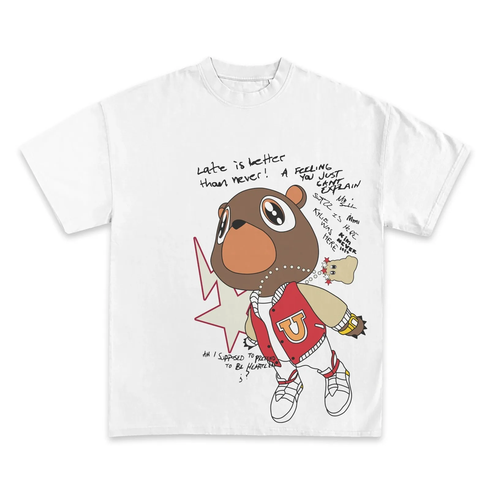 Graduation Bear Graphic T-Shirt, Late Is Better Than Never Doodle Tee, Hoodie and Sweatshirt, Hip Hop Streetwear