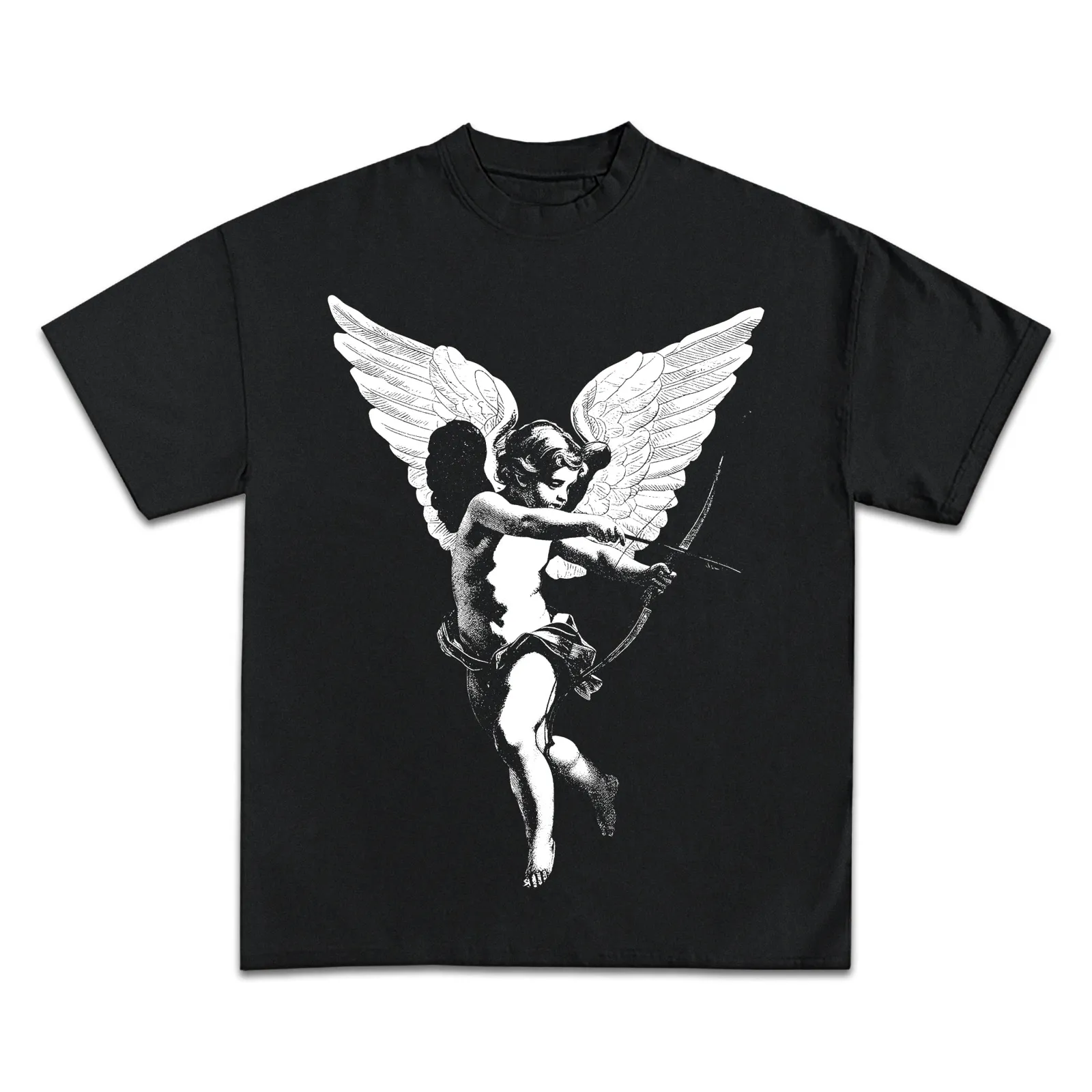 Cupid Graphic Tee, Winged Cherub Archer Engraving Style T-Shirt, Hoodie and Sweatshirt, Gothic Streetwear Angel Art