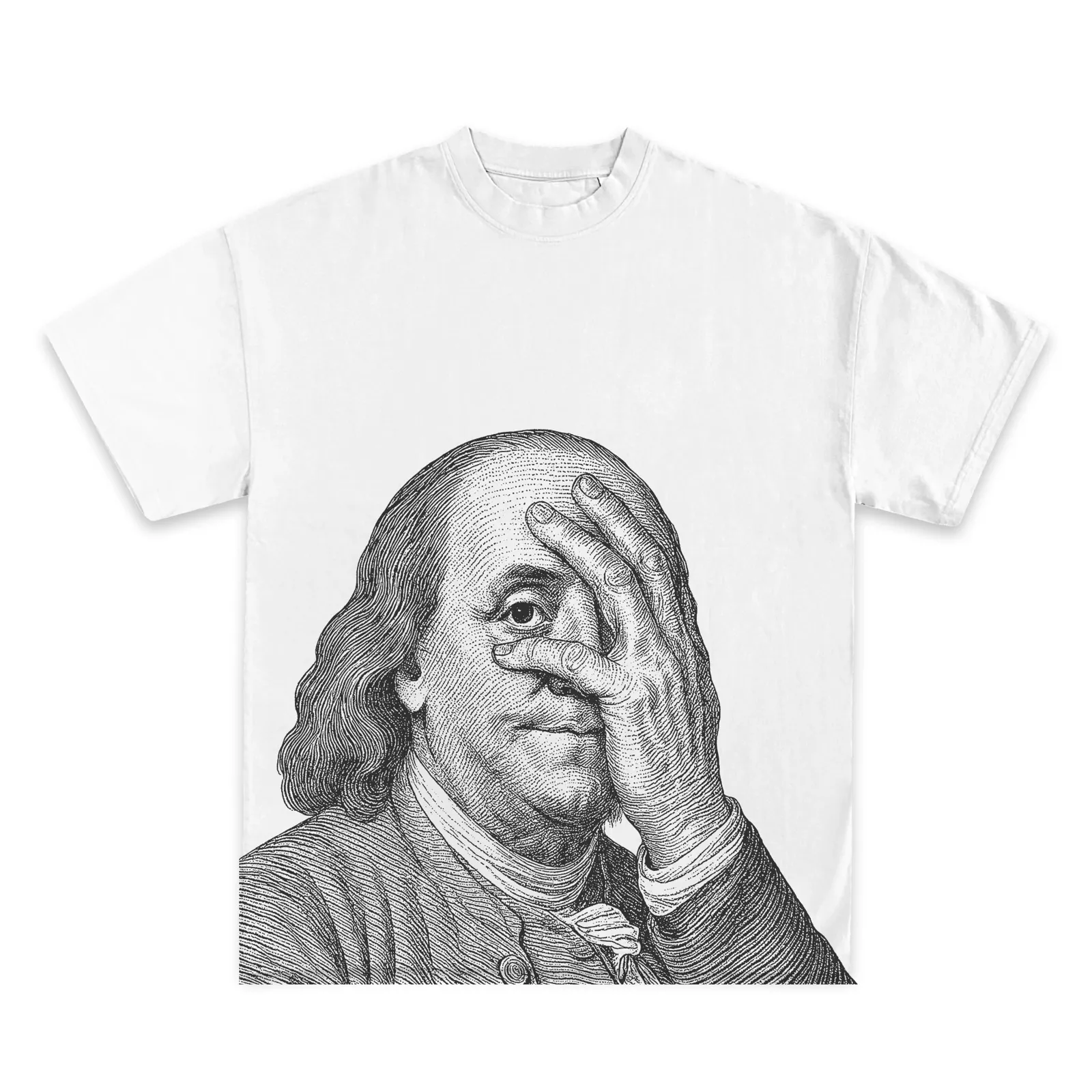 Benjamin Franklin Face Palm Graphic T-Shirt, Hoodie and Sweatshirt, Funny Currency Engraving Meme, Streetwear Tee
