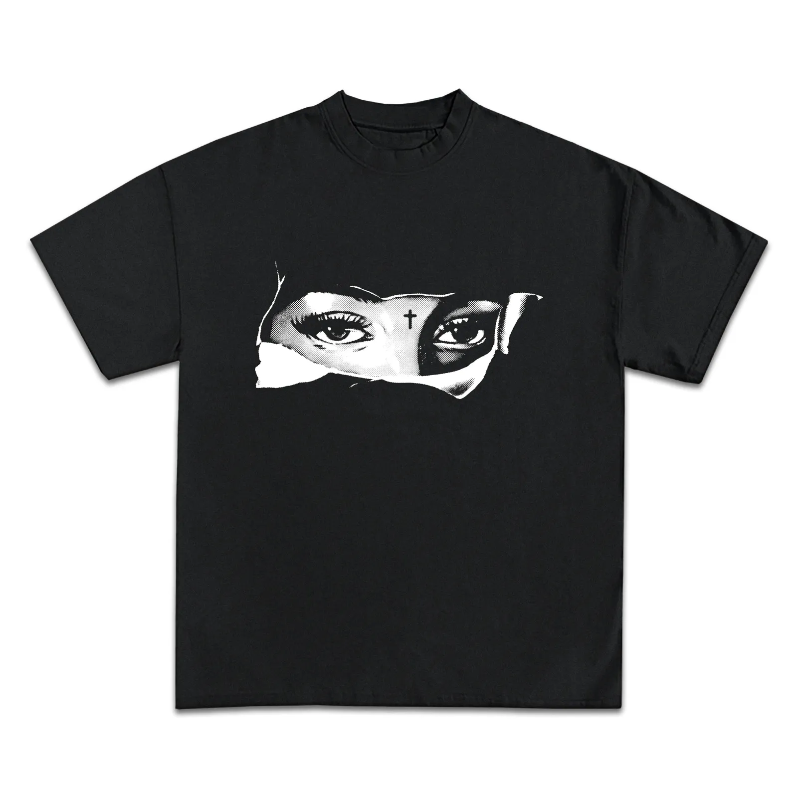 Mystic Eyes Graphic Tee, Hoodie, Sweatshirt, Black and White Eyes Cross Print Gothic Streetwear Design Tee Unisex Fit