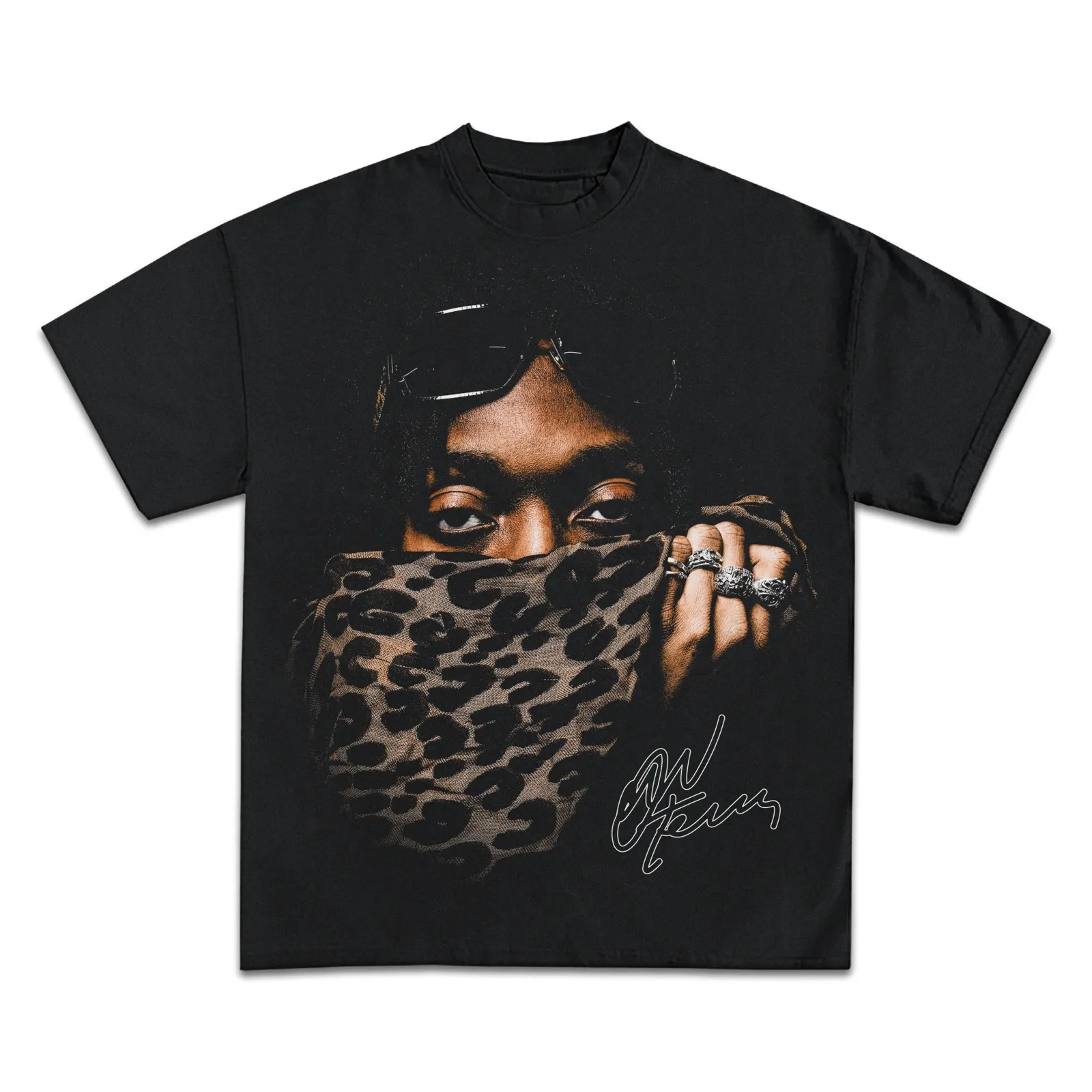 Tecca Graphic Tee, Hoodie, Sweatshirt, Hip Hop Rapper Streetwear Oversized Vintage Style Big Face Print Leopard Bandana Shirt