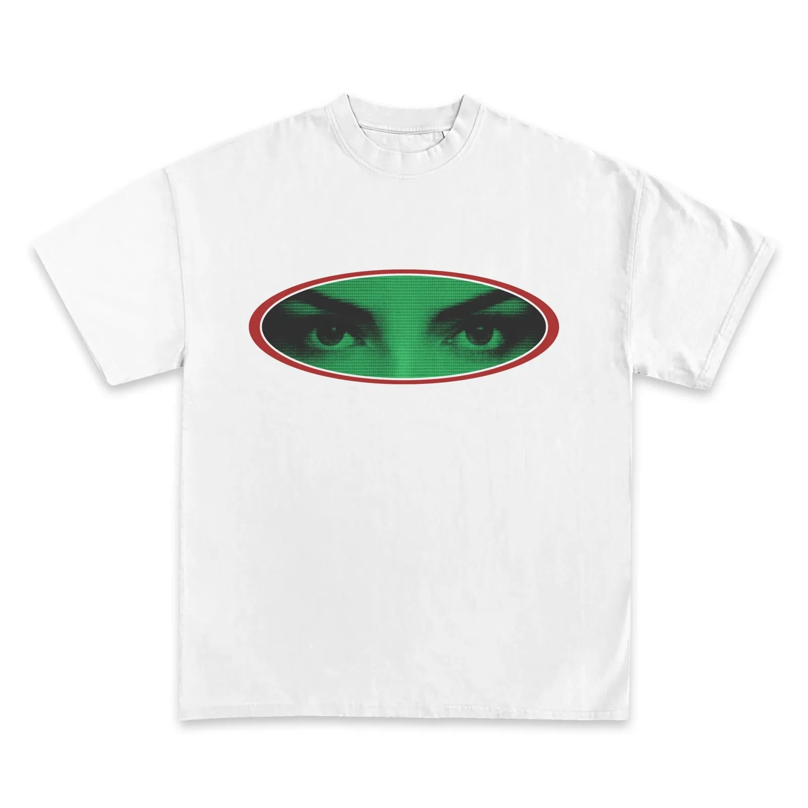 All Eyes Graphic T-Shirt, Hoodie, Sweatshirt, Green Eyes Red Oval Minimalist Streetwear Aesthetic Tee Shirt Design