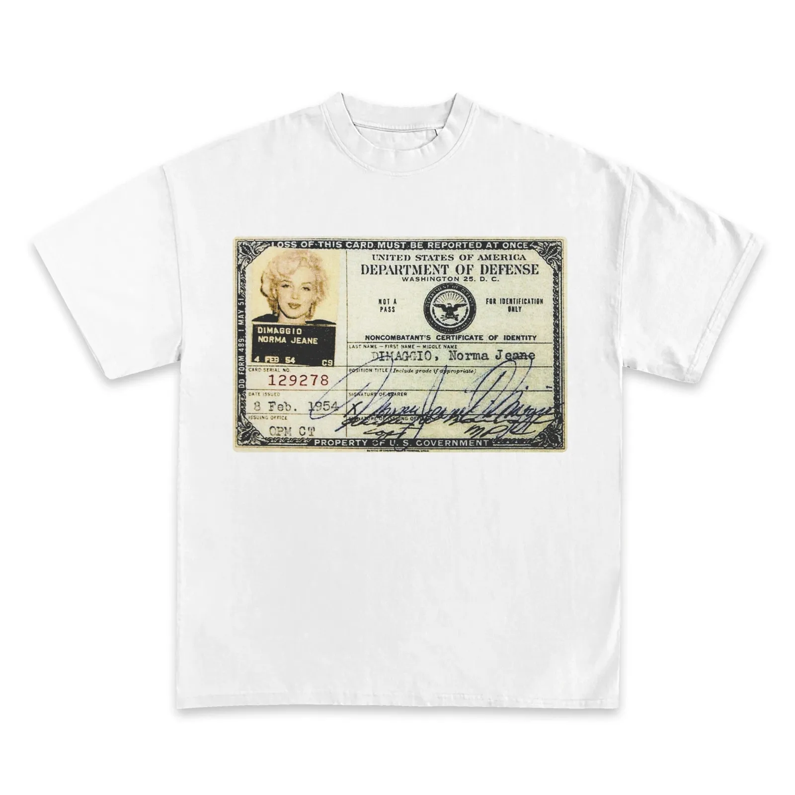 Marilyn Monroe Department of Defense ID Card Graphic Tee, Vintage Hollywood Icon T-Shirt, Hoodie and Sweatshirt, Retro Streetwear